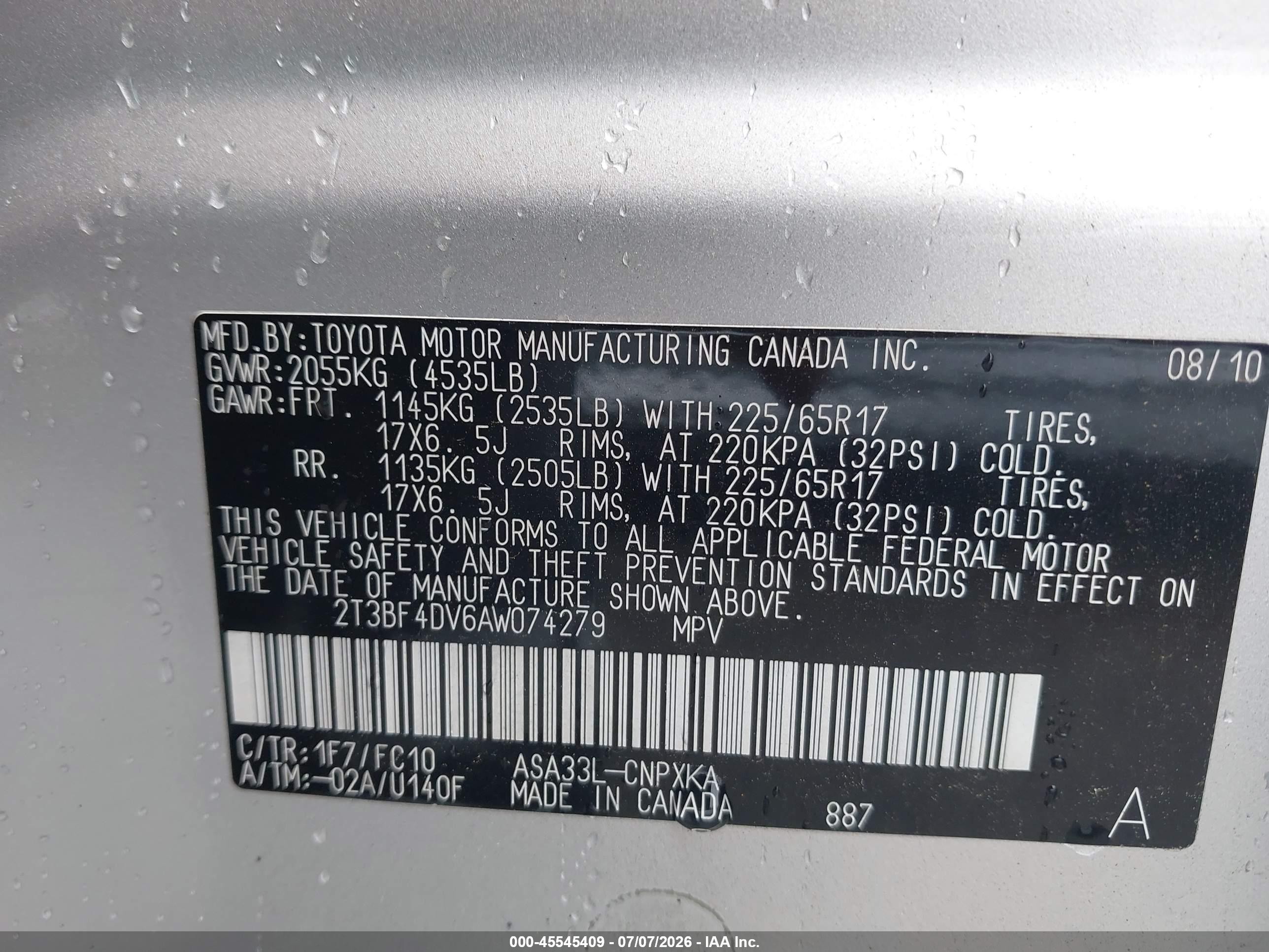 2010 Toyota Rav4   Silver vin: 2T3BF4DV6AW074279