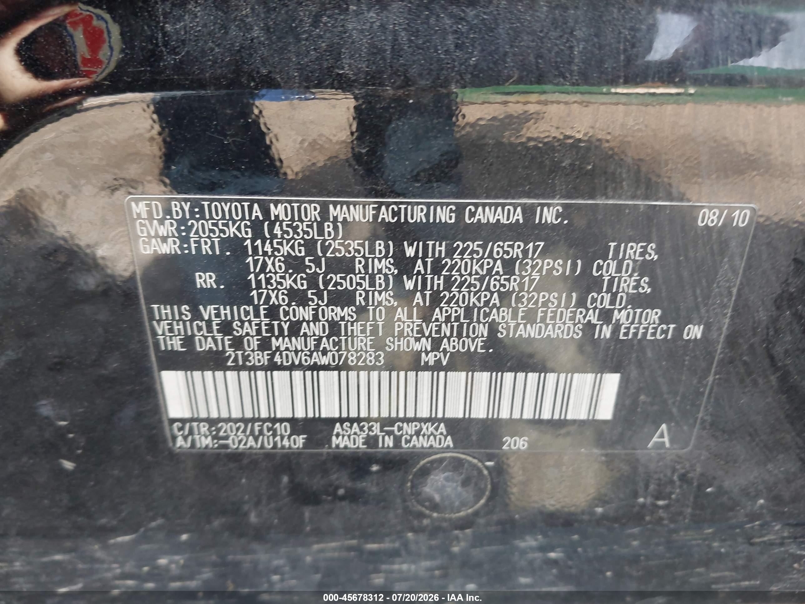 2010 Toyota Rav4   Black vin: 2T3BF4DV6AW078283