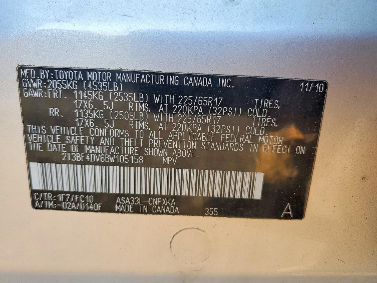 2011 Toyota Rav4 Base Silver vin: 2T3BF4DV6BW105158
