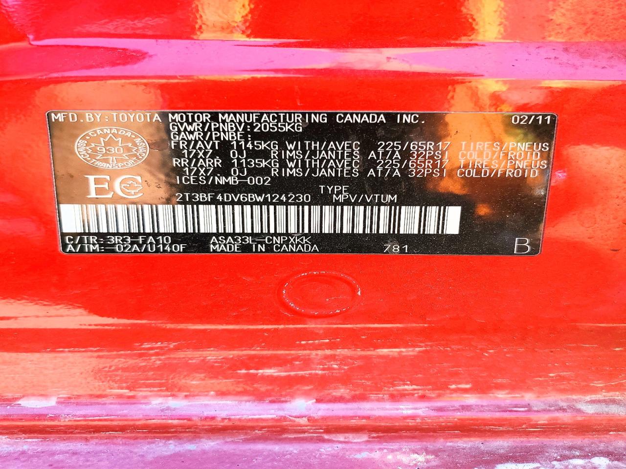 2011 Toyota Rav4 Base Красный vin: 2T3BF4DV6BW124230