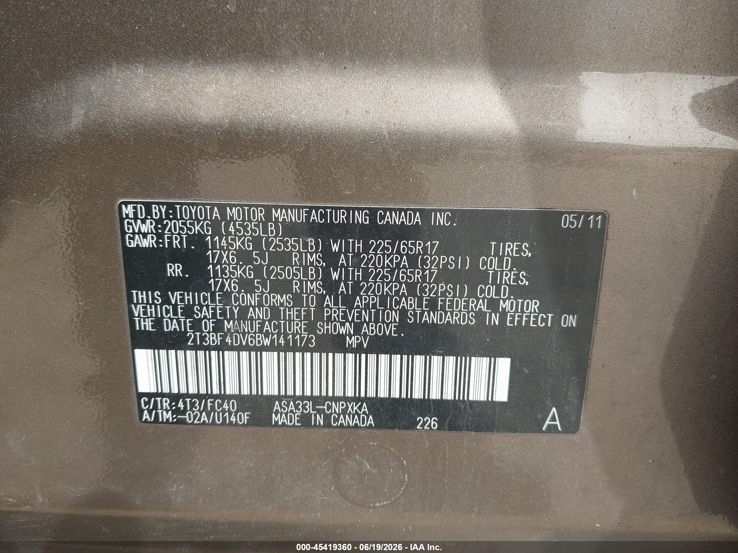 2011 Toyota Rav4   Brown vin: 2T3BF4DV6BW141173