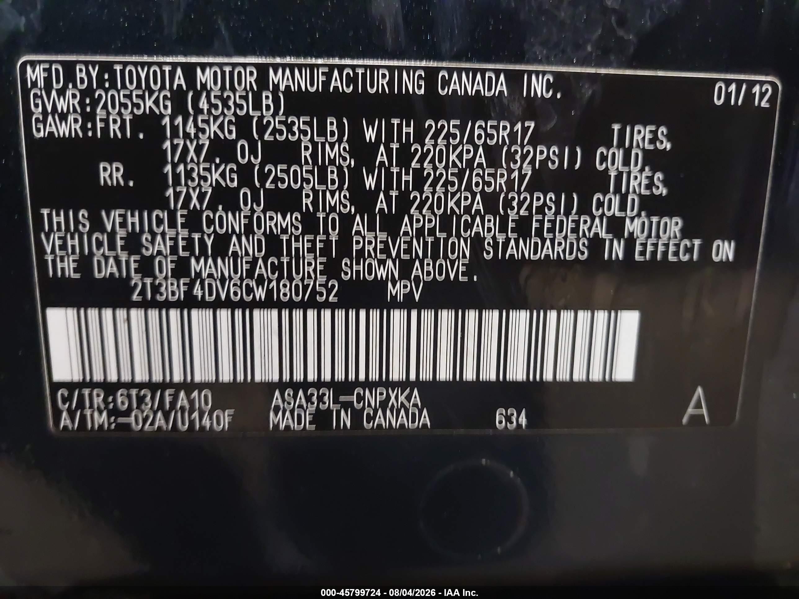 2012 Toyota Rav4 Dark Blue vin: 2T3BF4DV6CW180752
