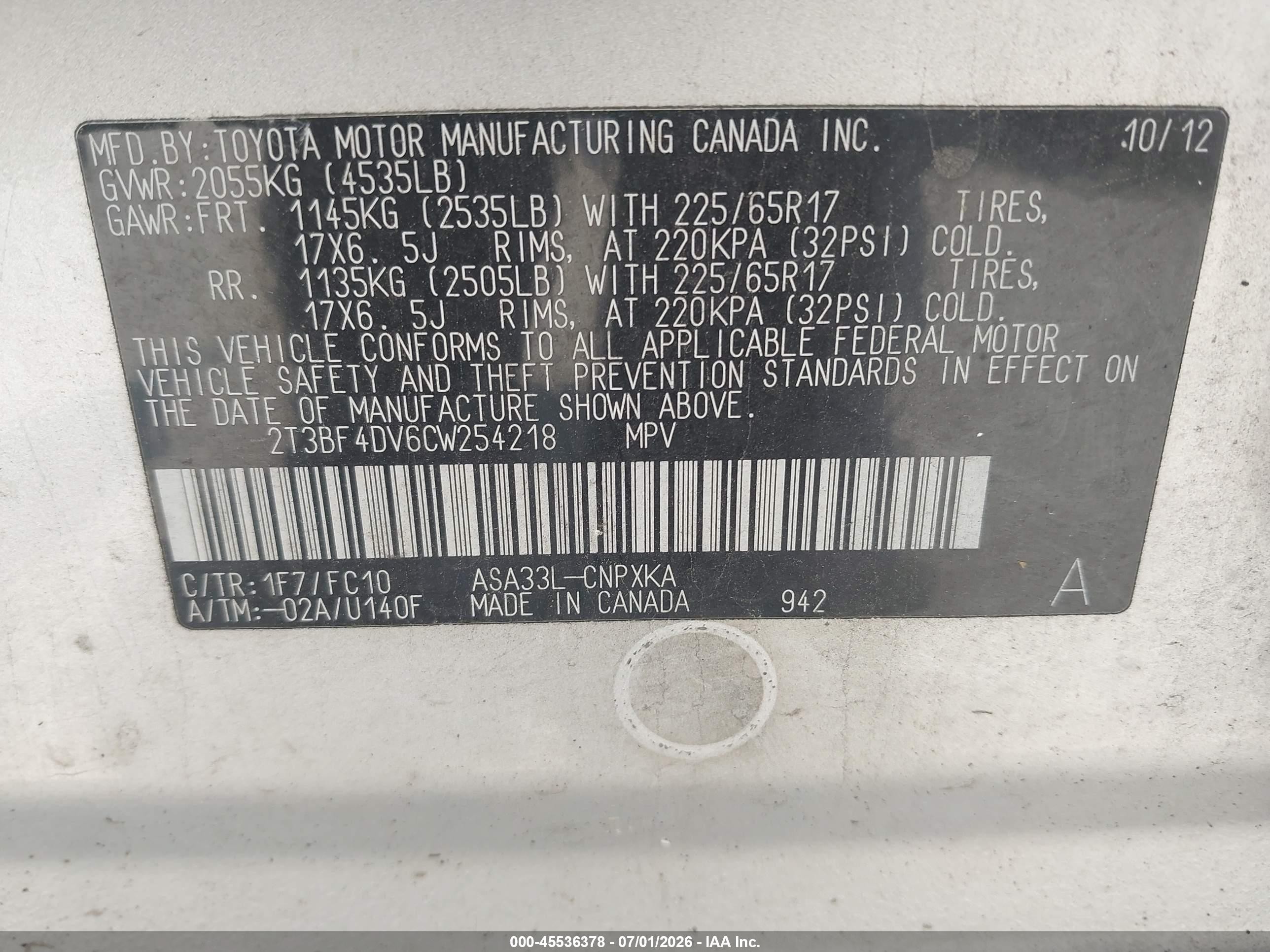 2012 Toyota Rav4   Gray vin: 2T3BF4DV6CW254218
