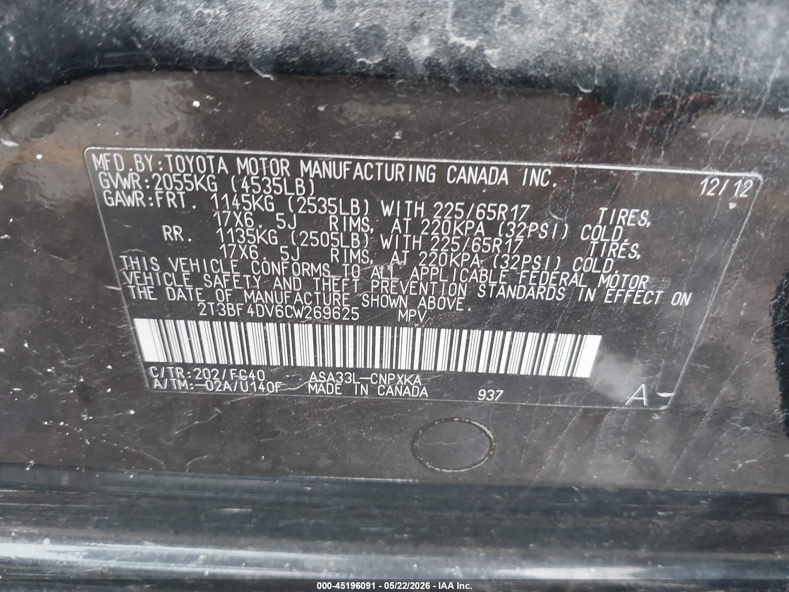 2012 Toyota Rav4   Black vin: 2T3BF4DV6CW269625