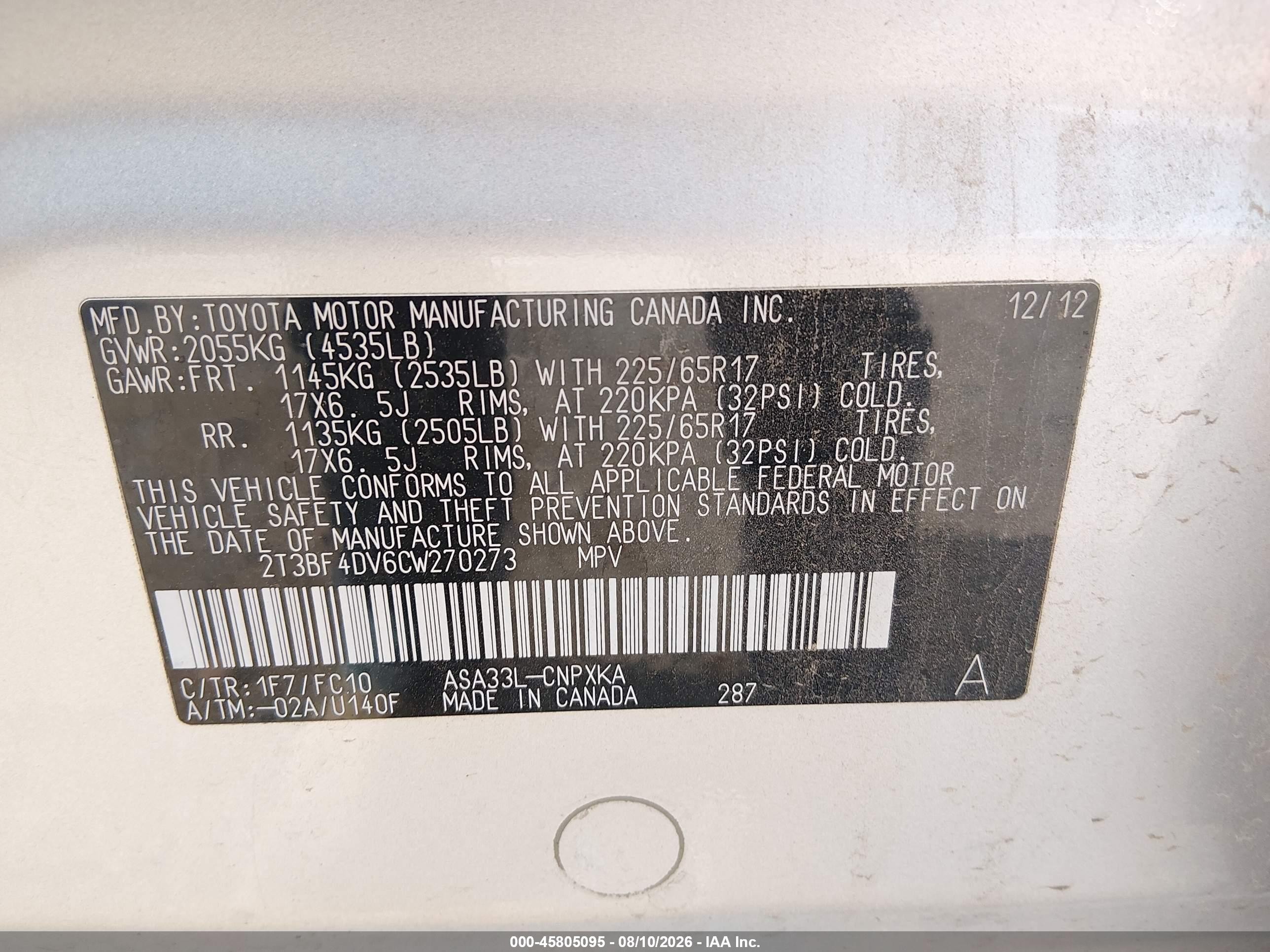 2012 Toyota Rav4   Silver vin: 2T3BF4DV6CW270273