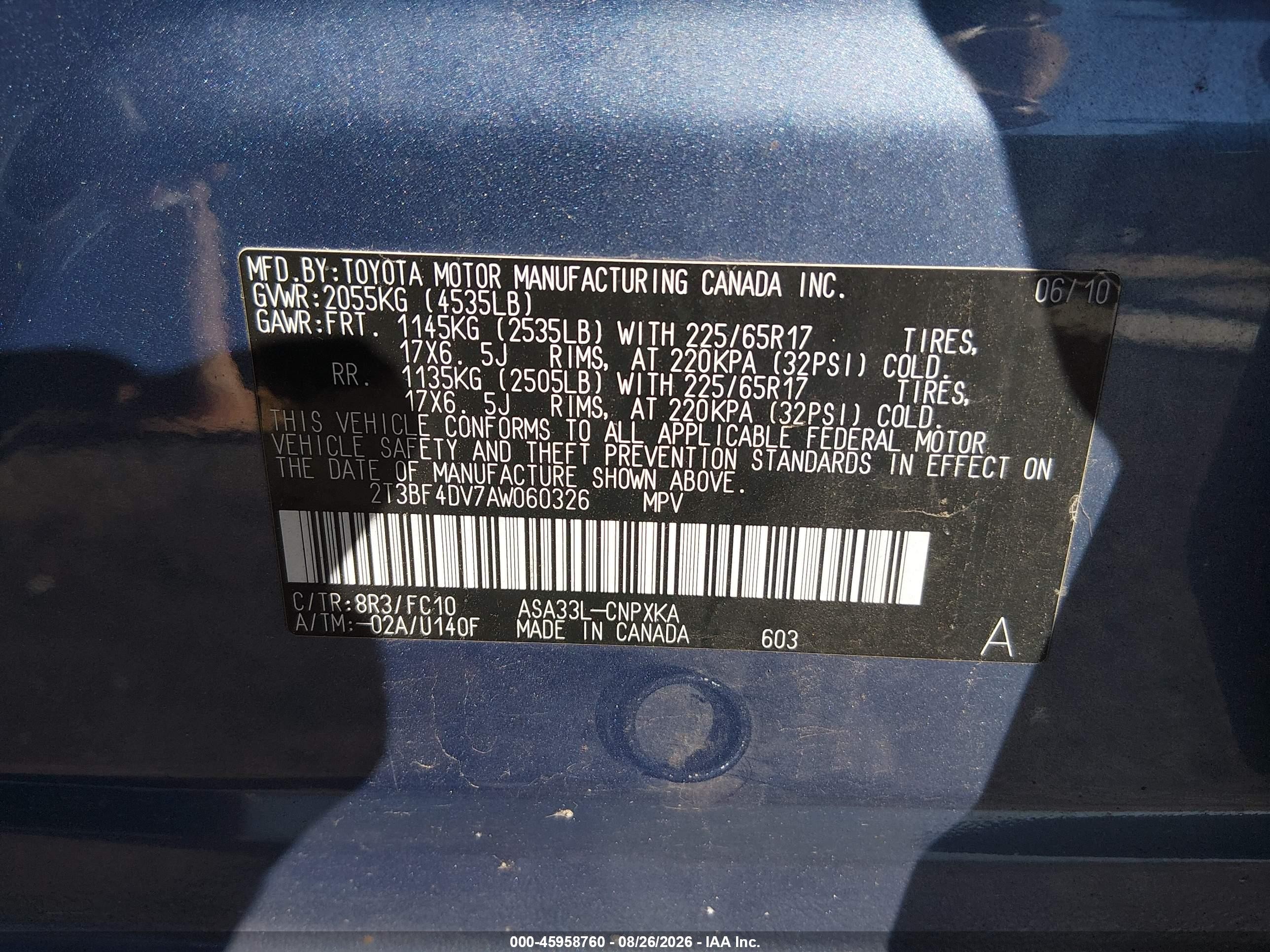 2010 Toyota Rav4   Blue vin: 2T3BF4DV7AW060326