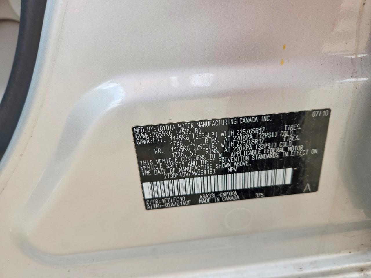 2010 Toyota Rav4 Base Silver vin: 2T3BF4DV7AW068183