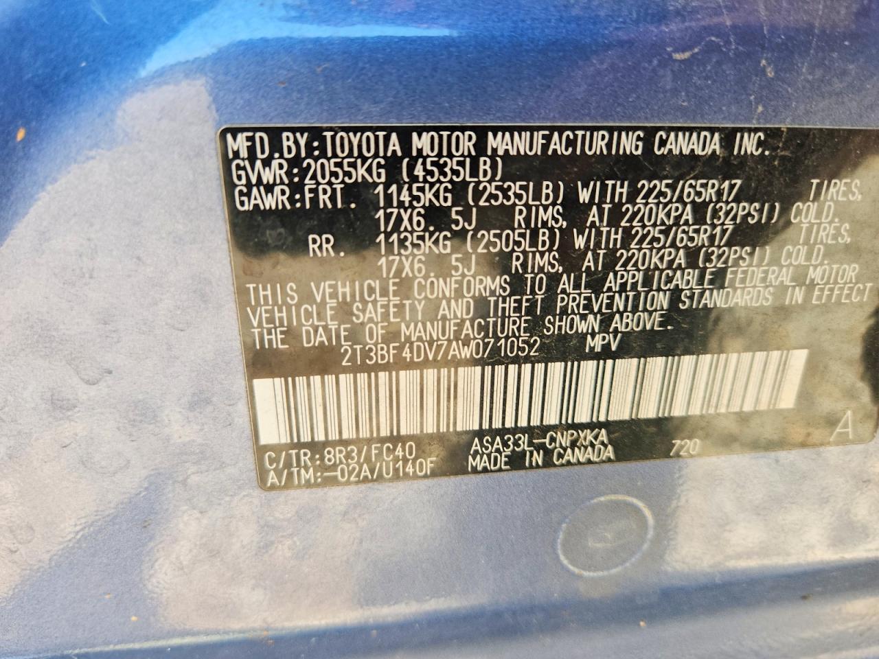 2010 Toyota Rav4 Base Blue vin: 2T3BF4DV7AW071052