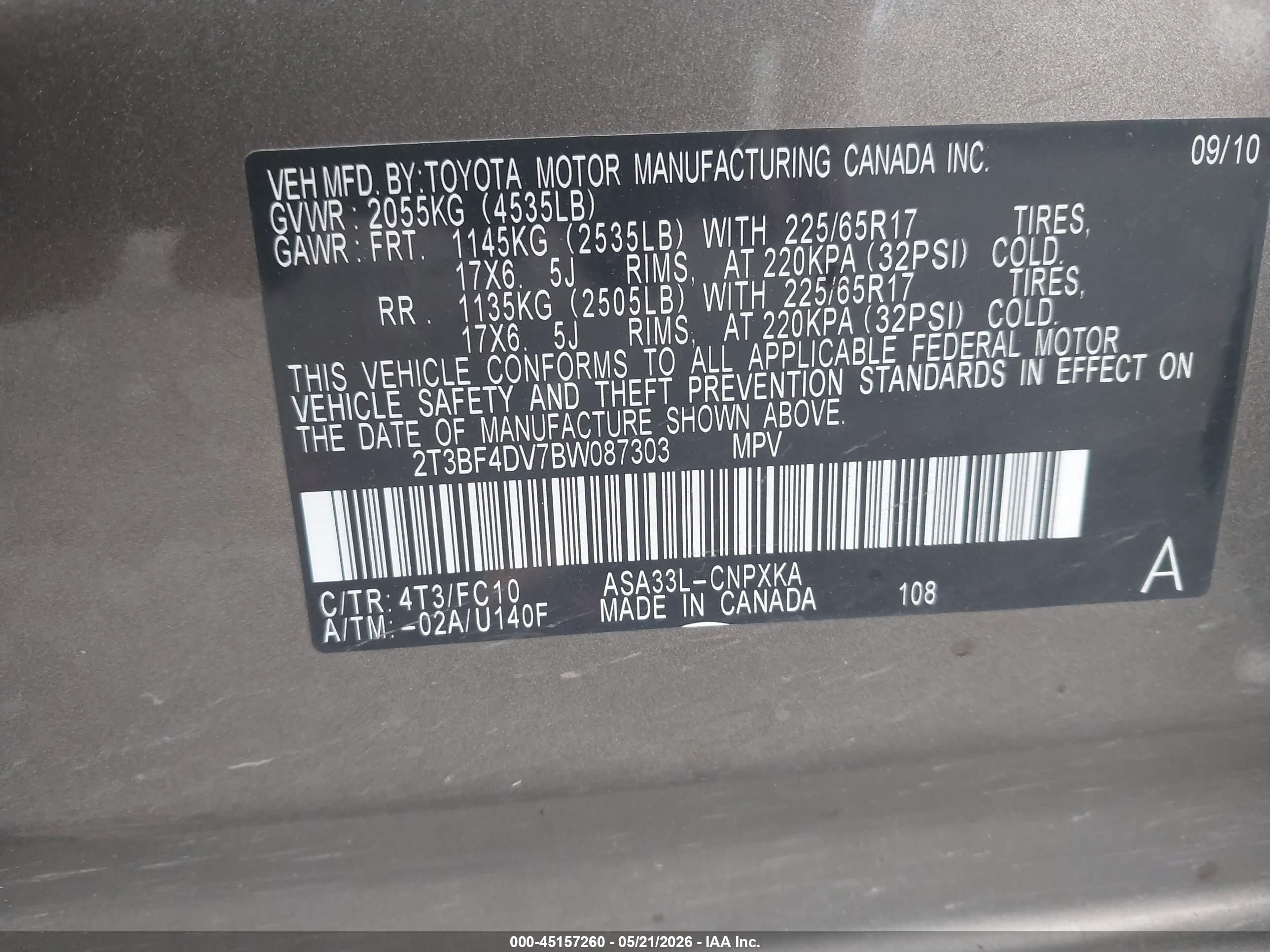 2011 Toyota Rav4   Brown vin: 2T3BF4DV7BW087303