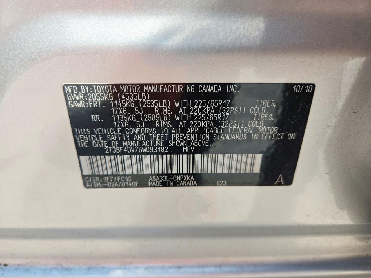2011 Toyota Rav4 Base Silver vin: 2T3BF4DV7BW093182