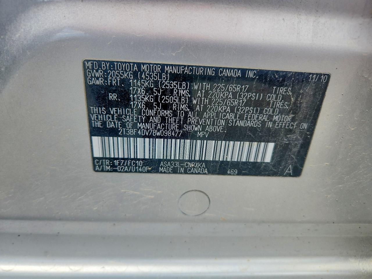 2011 Toyota Rav4 Base Silver vin: 2T3BF4DV7BW098477