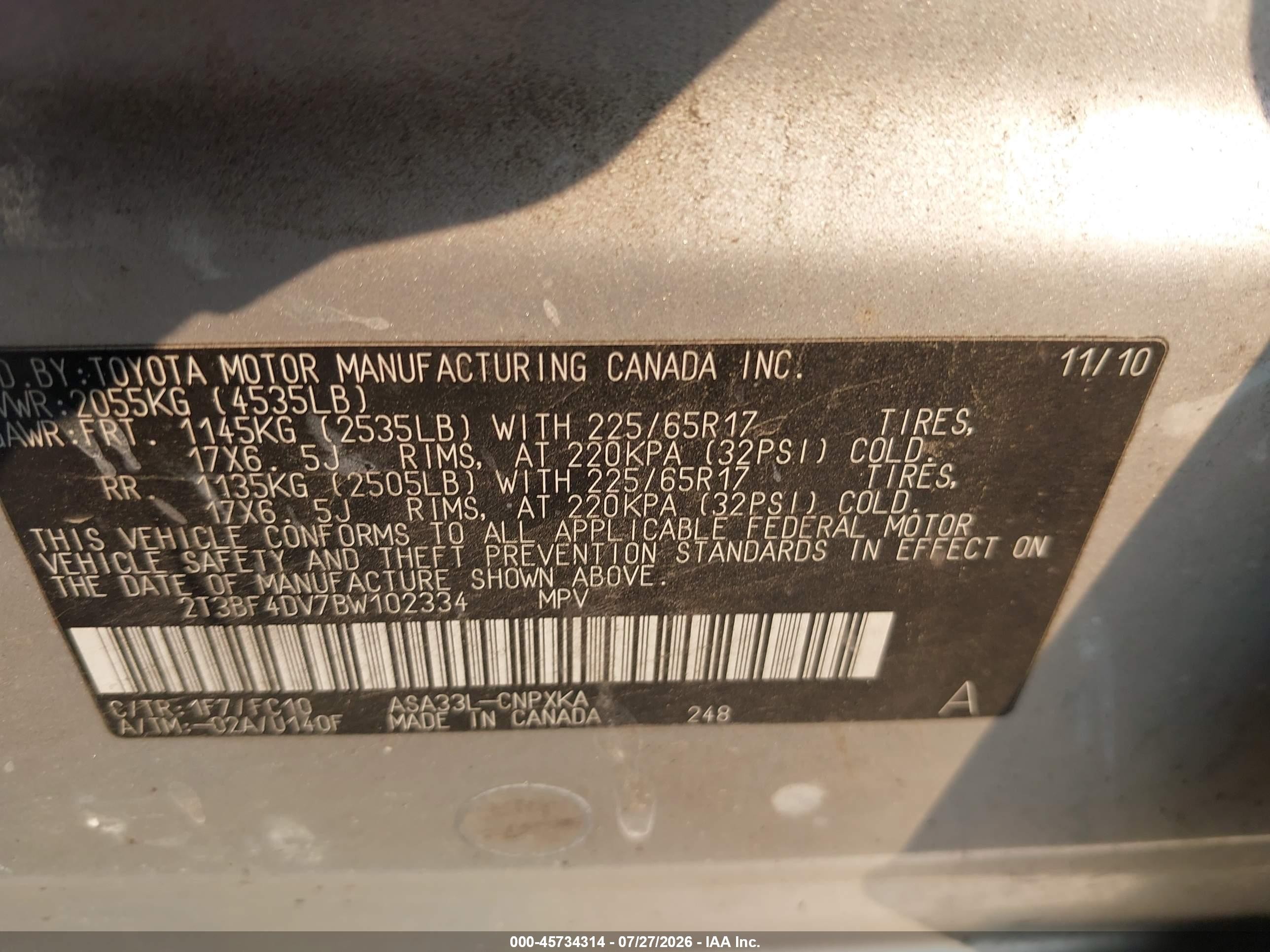 2011 Toyota Rav4   Silver vin: 2T3BF4DV7BW102334