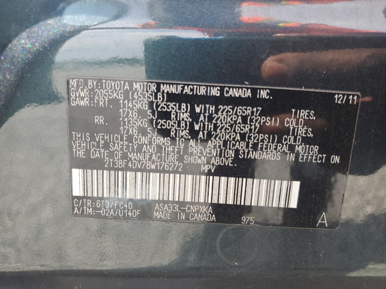 2011 Toyota Rav4 Base Black vin: 2T3BF4DV7BW176272