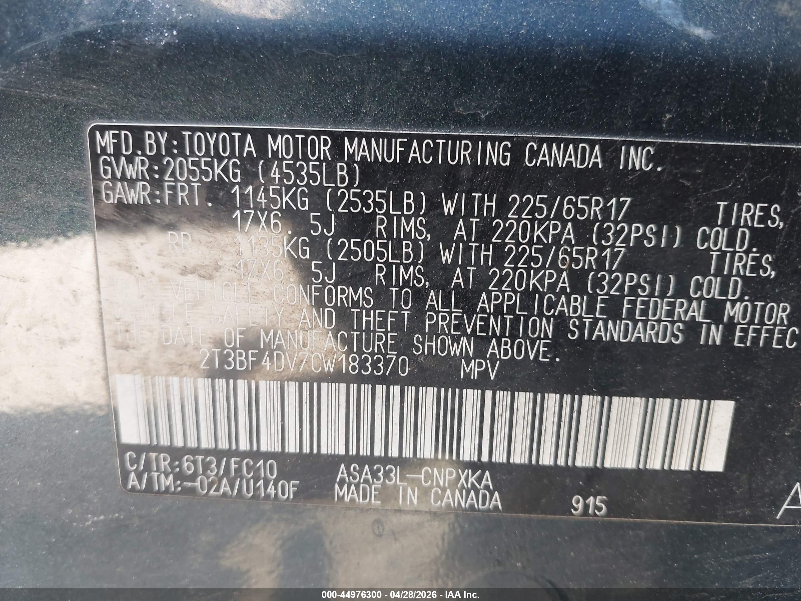 2012 Toyota Rav4   Black vin: 2T3BF4DV7CW183370