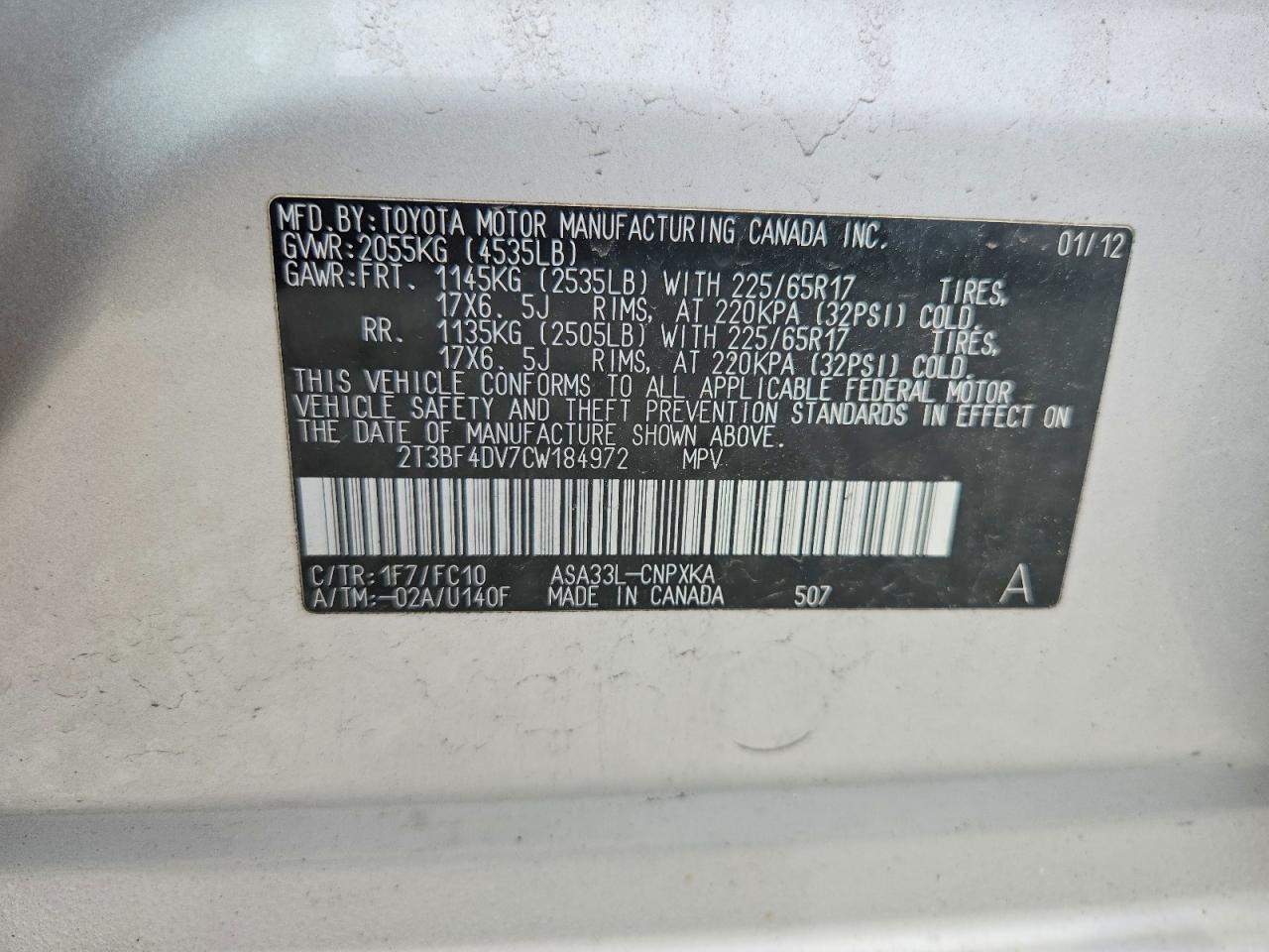 2012 Toyota Rav4 Base Silver vin: 2T3BF4DV7CW184972
