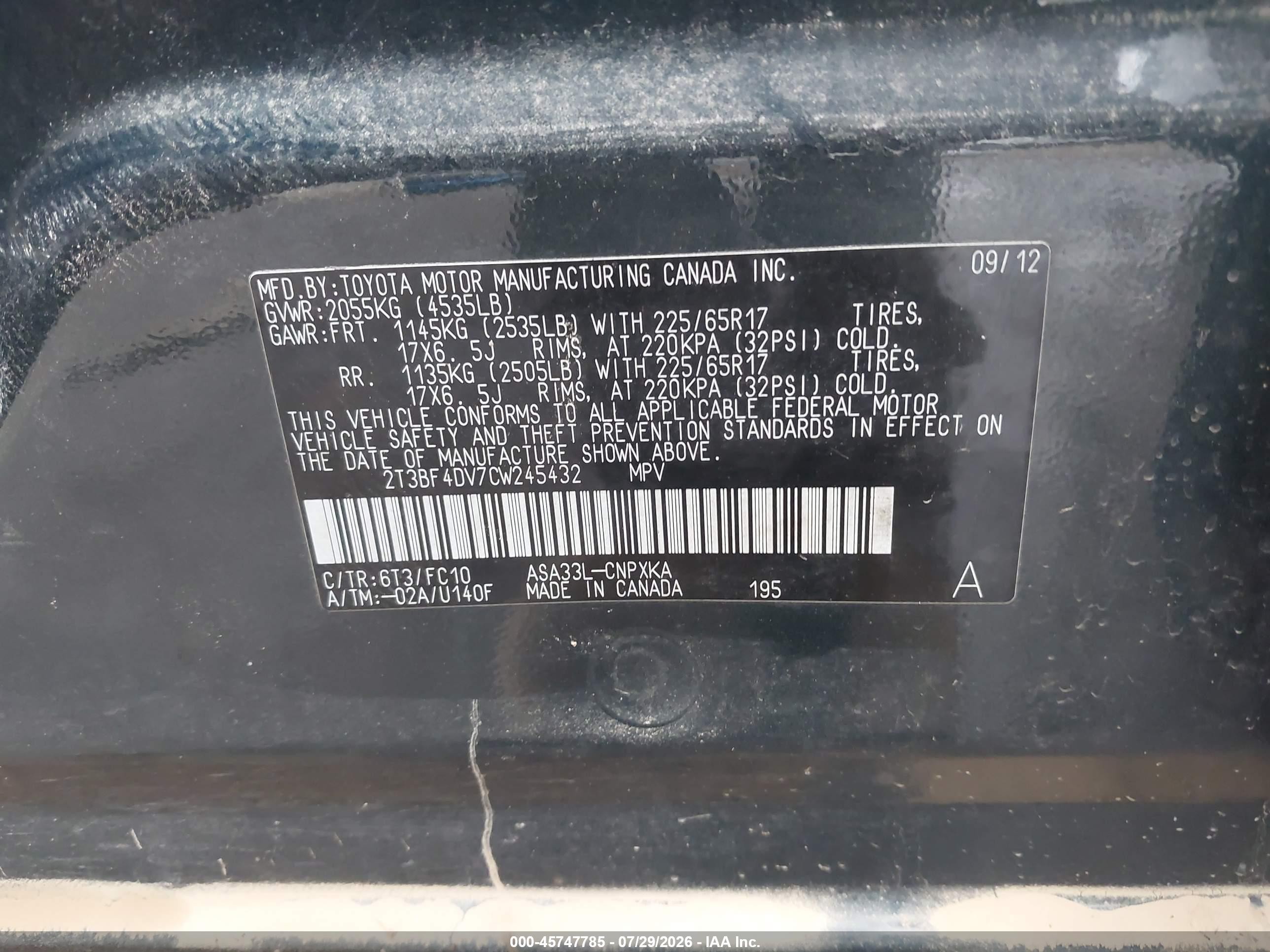 2012 Toyota Rav4   Gray vin: 2T3BF4DV7CW245432