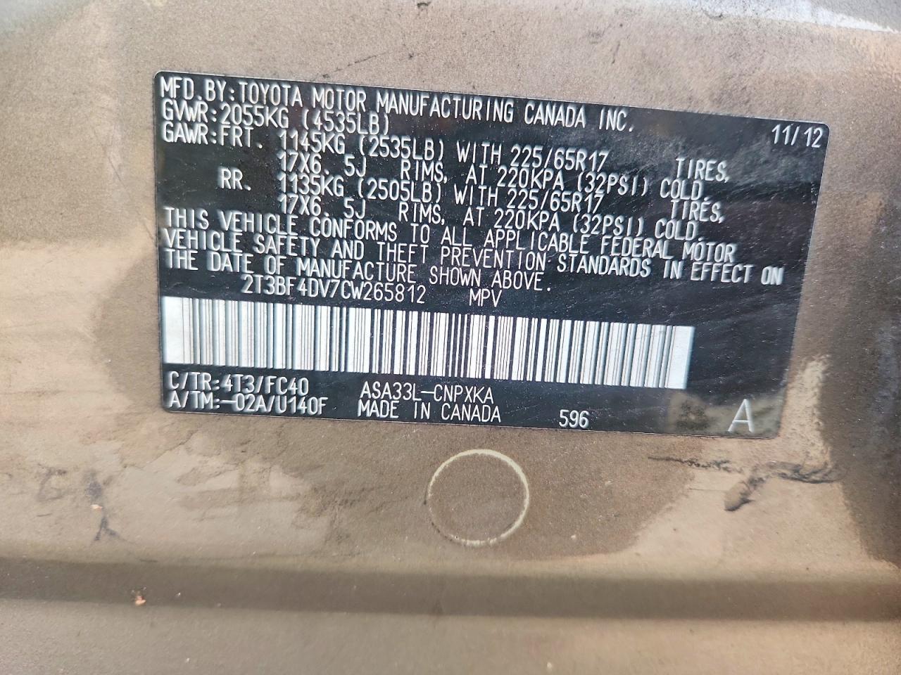 2012 Toyota Rav4 Base Brown vin: 2T3BF4DV7CW265812