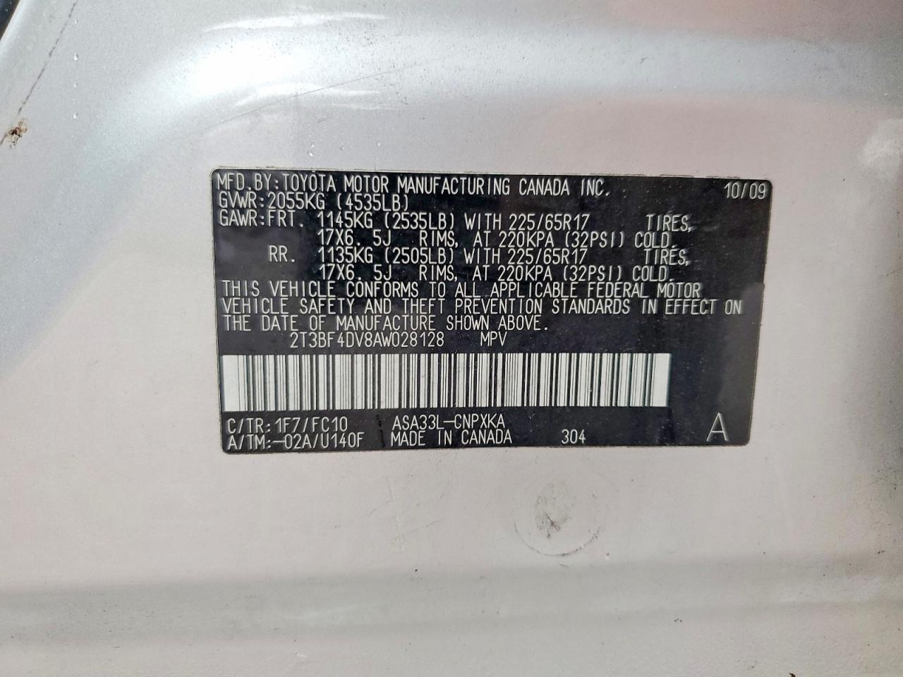 2010 Toyota Rav4 Base Silver vin: 2T3BF4DV8AW028128