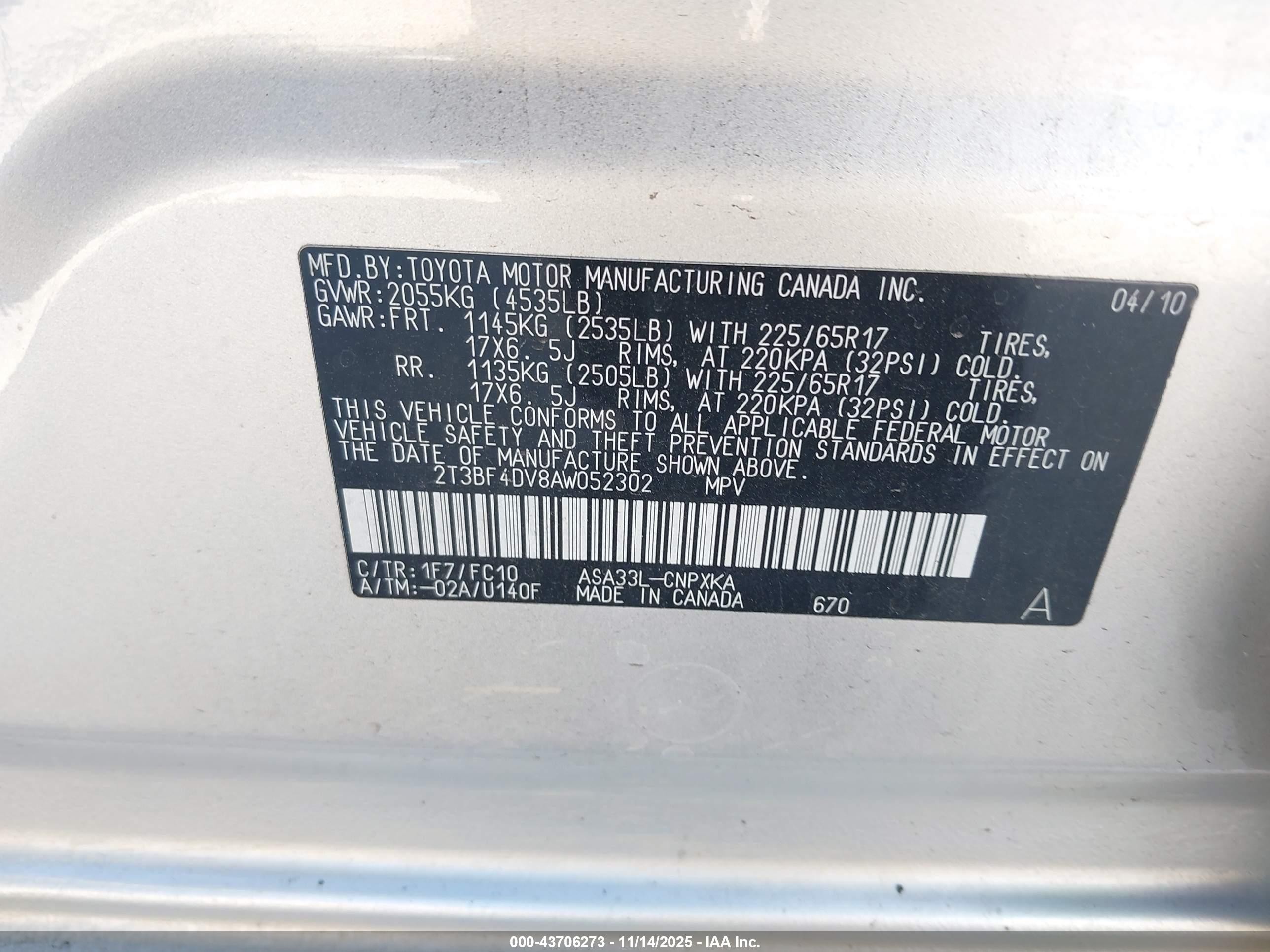 2010 Toyota Rav4   Silver vin: 2T3BF4DV8AW052302