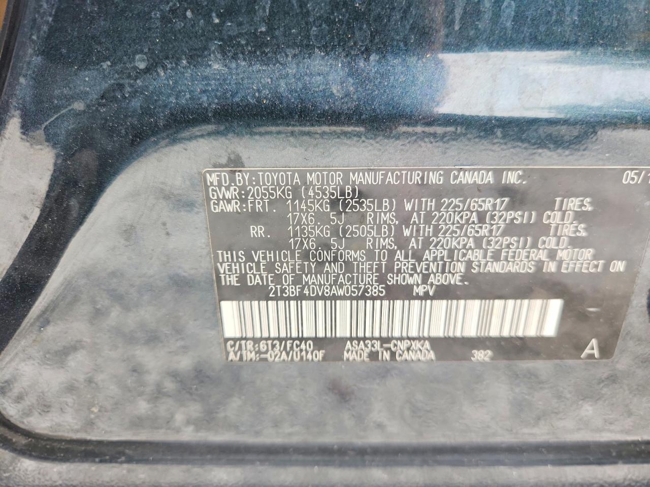 2010 Toyota Rav4 Base Blue vin: 2T3BF4DV8AW057385