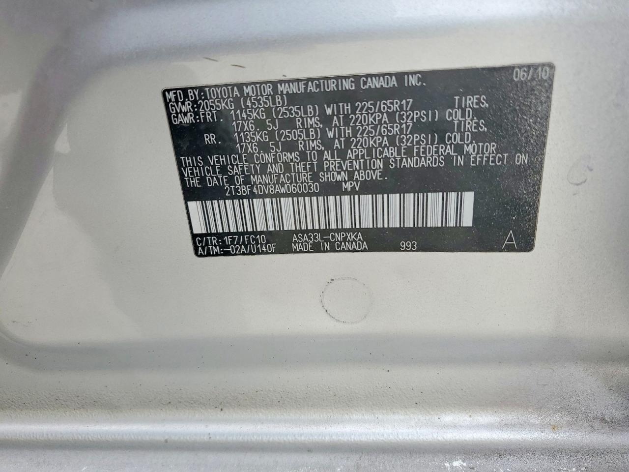 2010 Toyota Rav4 Base Silver vin: 2T3BF4DV8AW060030