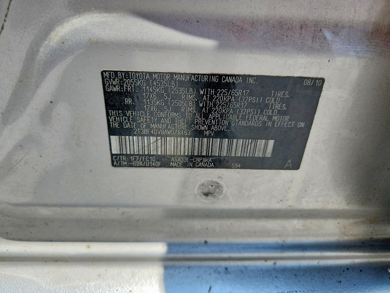 2010 Toyota Rav4 Silver vin: 2T3BF4DV8AW078463