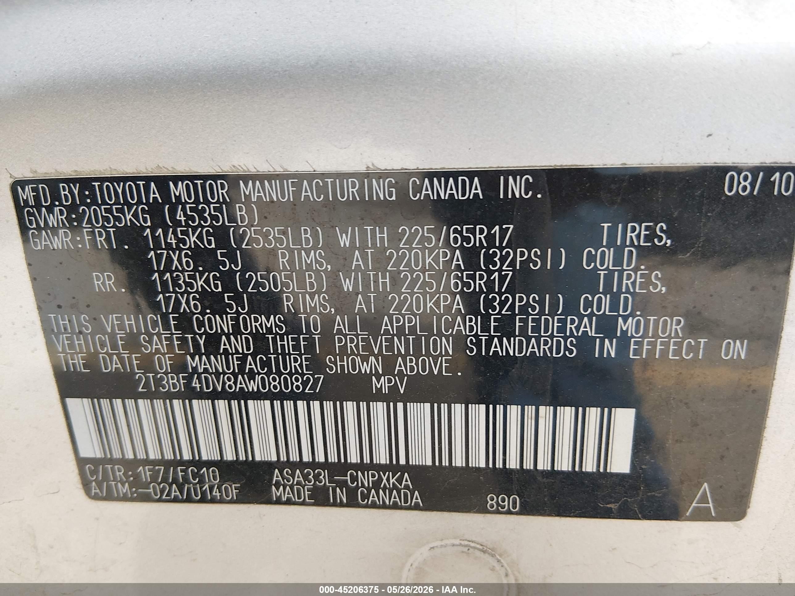 2010 Toyota Rav4   Silver vin: 2T3BF4DV8AW080827