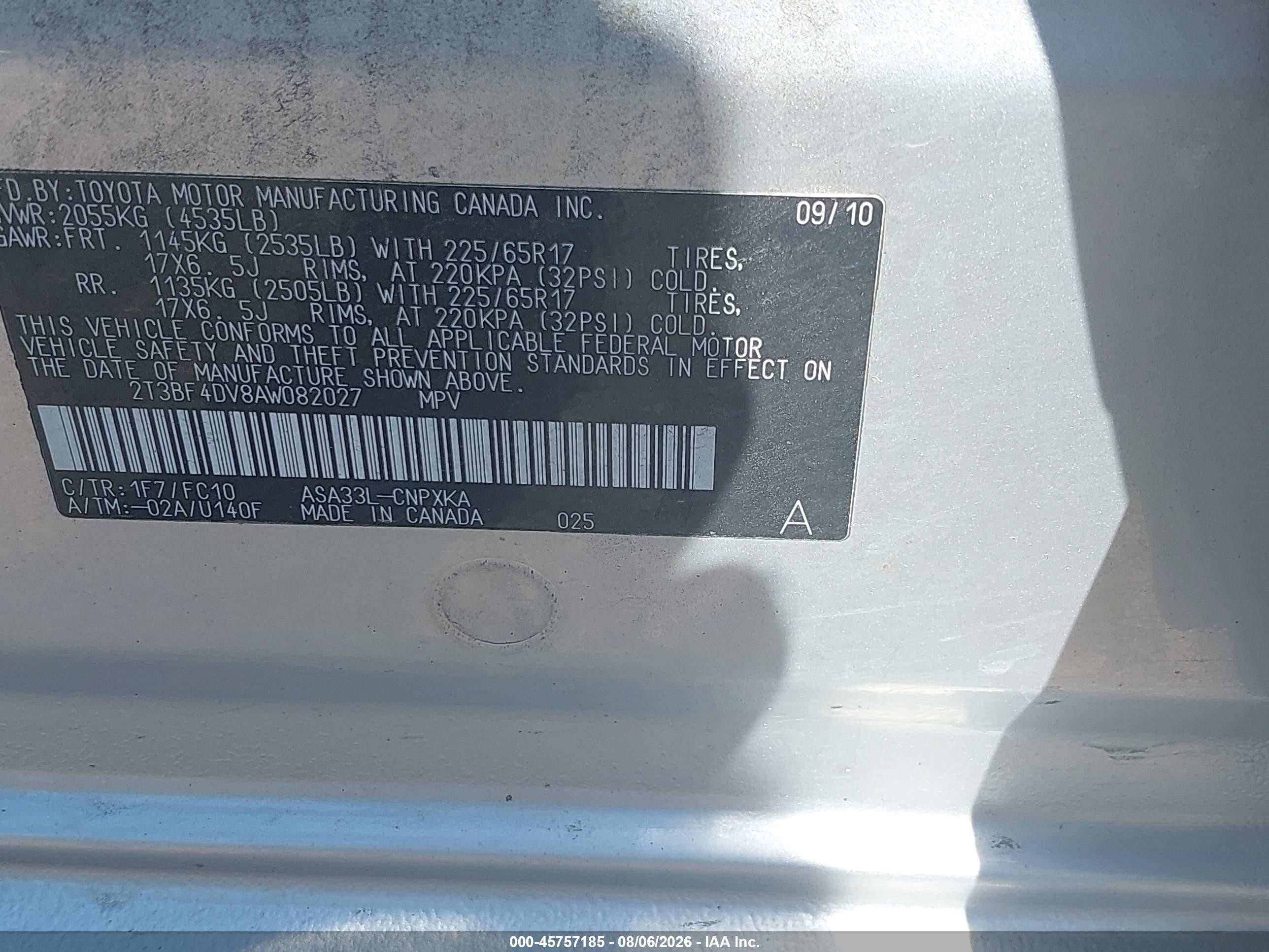 2010 Toyota Rav4   Серебряный vin: 2T3BF4DV8AW082027