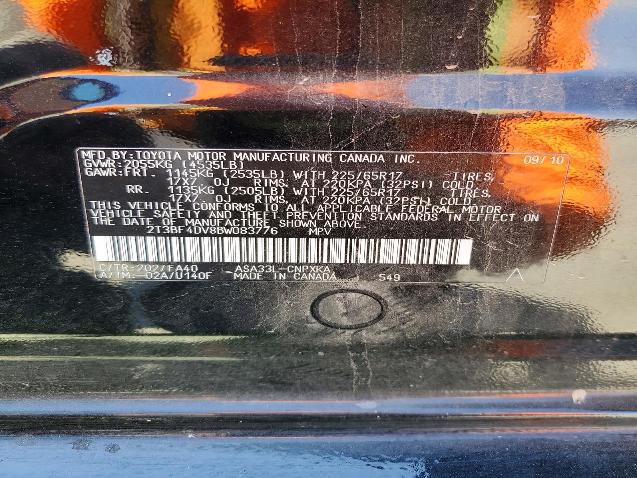 2011 Toyota Rav4 Base Black vin: 2T3BF4DV8BW083776