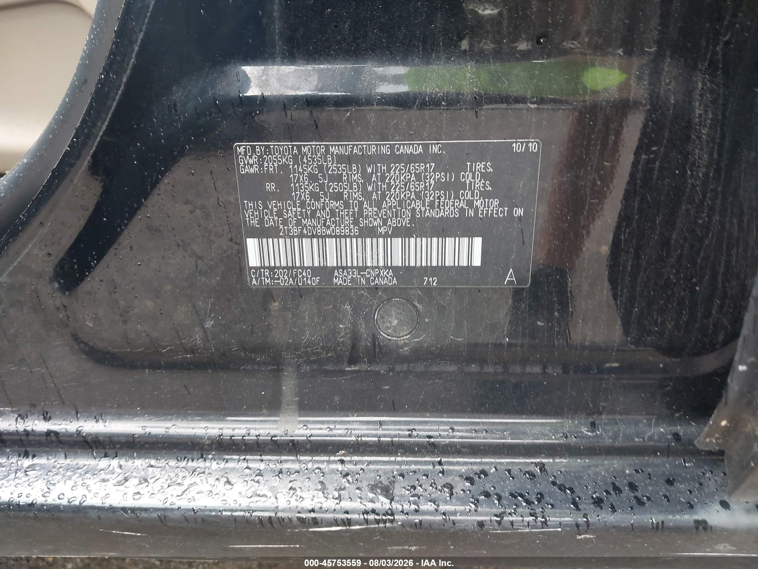 2011 Toyota Rav4   Black vin: 2T3BF4DV8BW089836