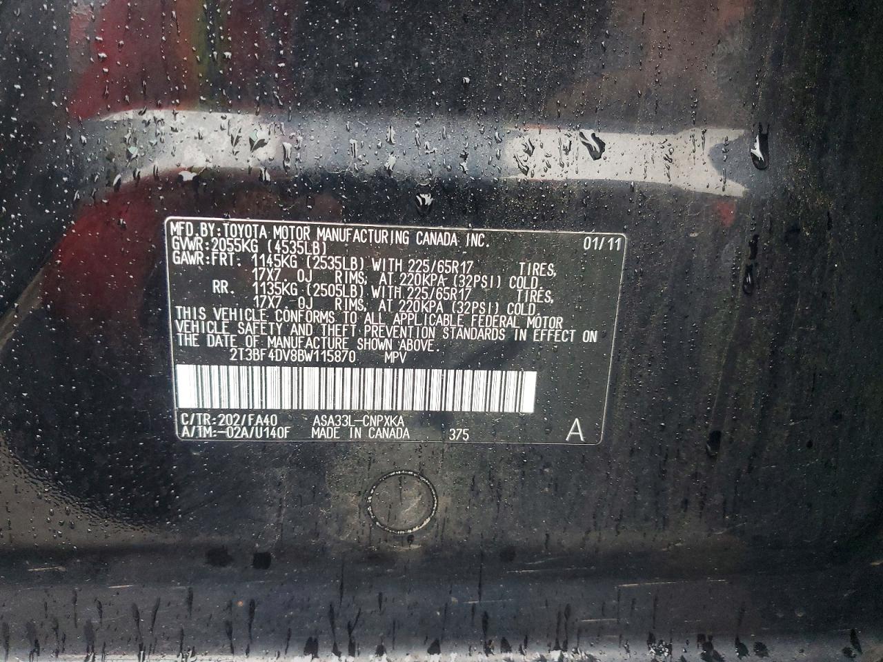 2011 Toyota Rav4 Base Черный vin: 2T3BF4DV8BW115870