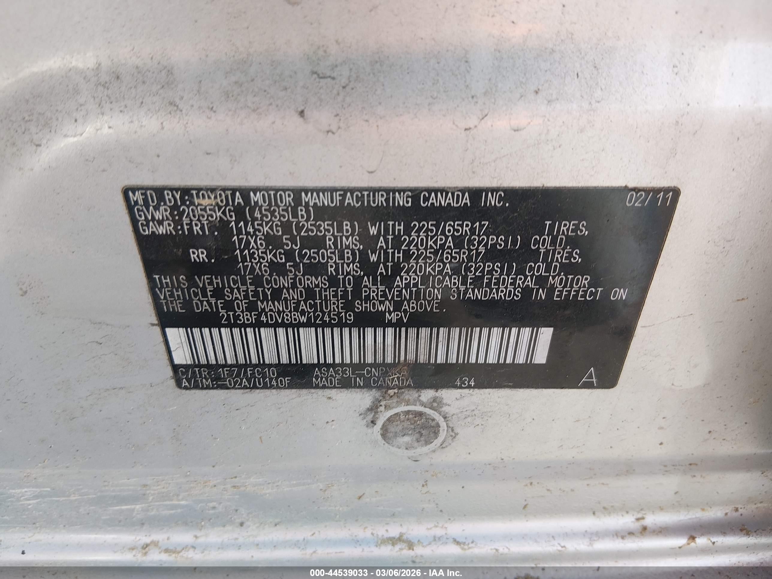 2011 Toyota Rav4 Silver vin: 2T3BF4DV8BW124519