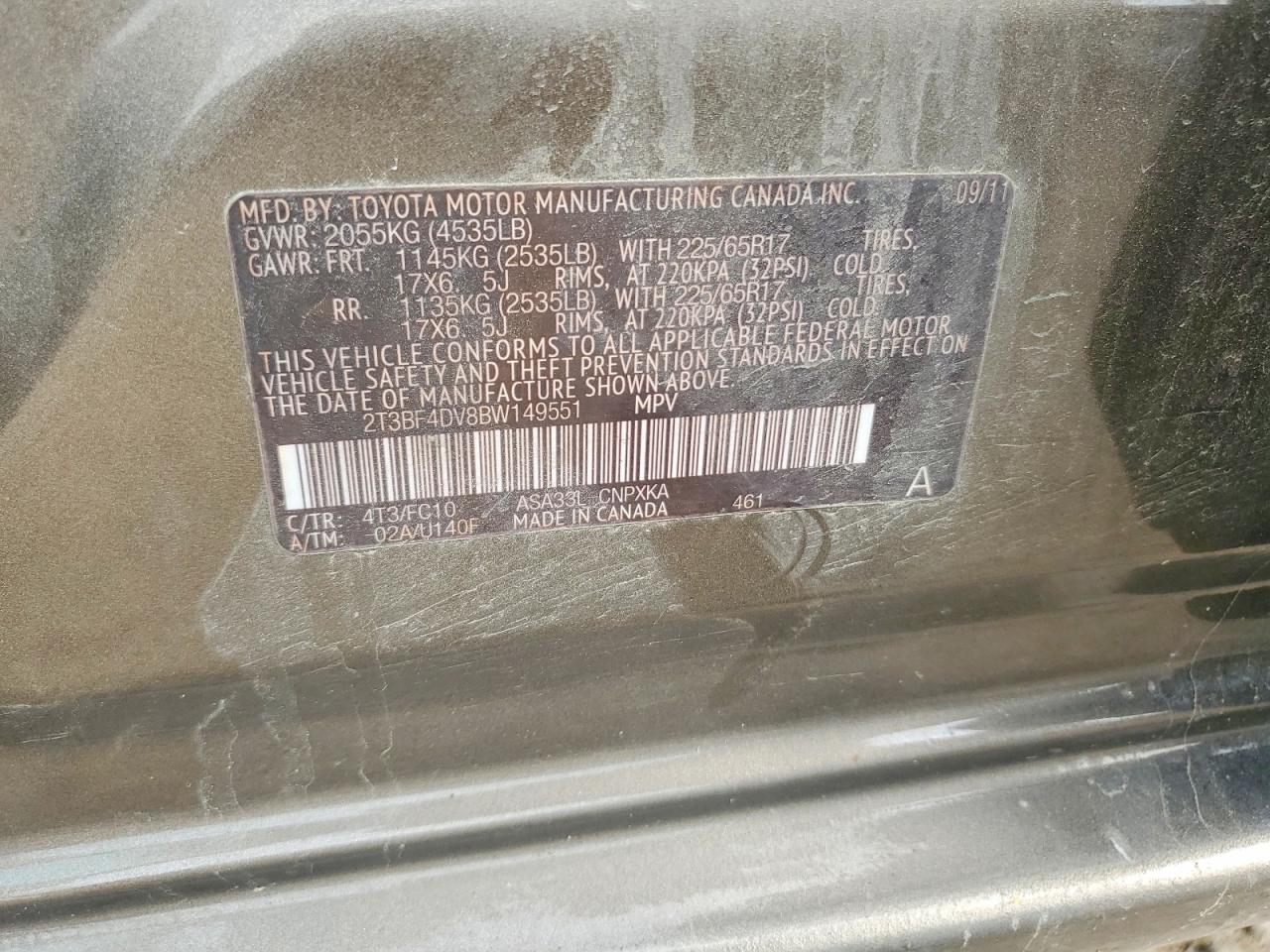 2011 Toyota Rav4 Base Tan vin: 2T3BF4DV8BW149551
