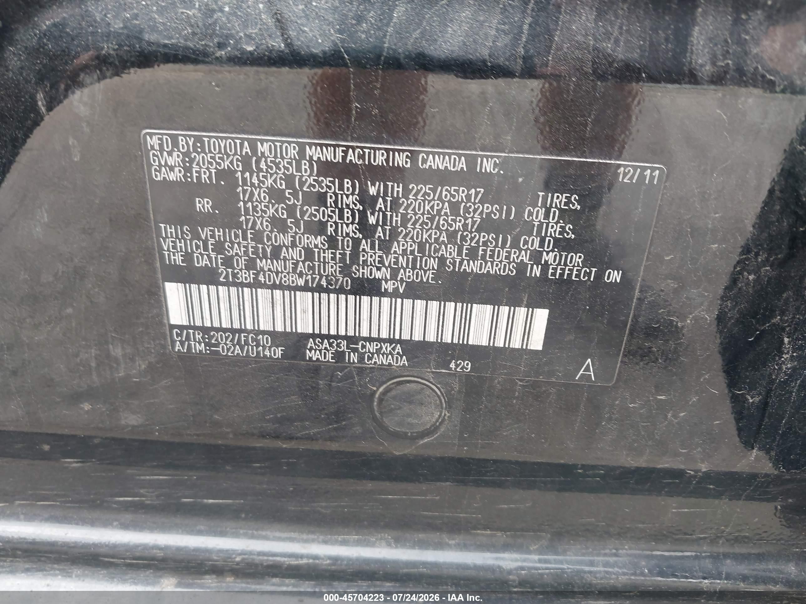 2011 Toyota Rav4   Black vin: 2T3BF4DV8BW174370