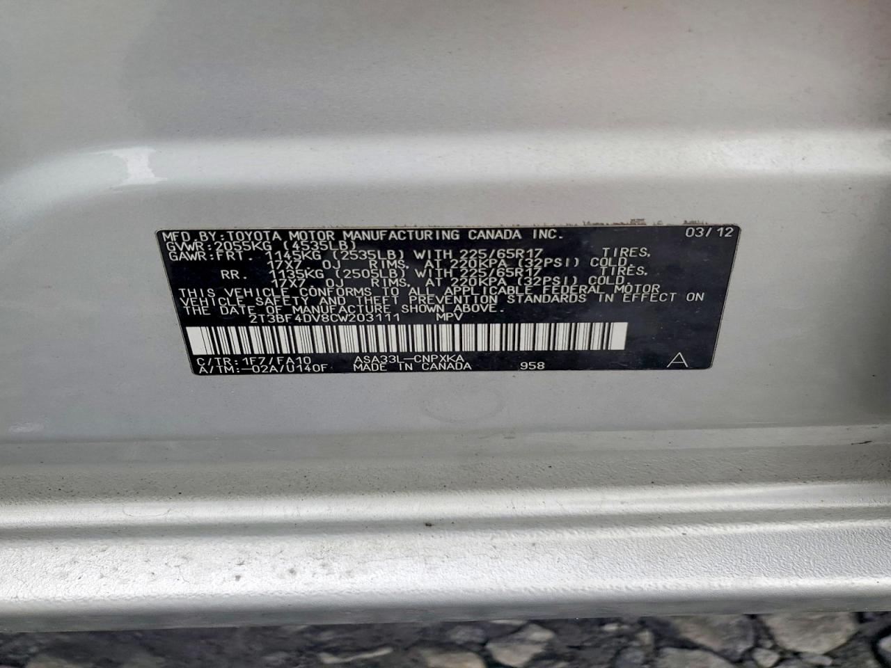 2012 Toyota Rav4 Base Silver vin: 2T3BF4DV8CW203111