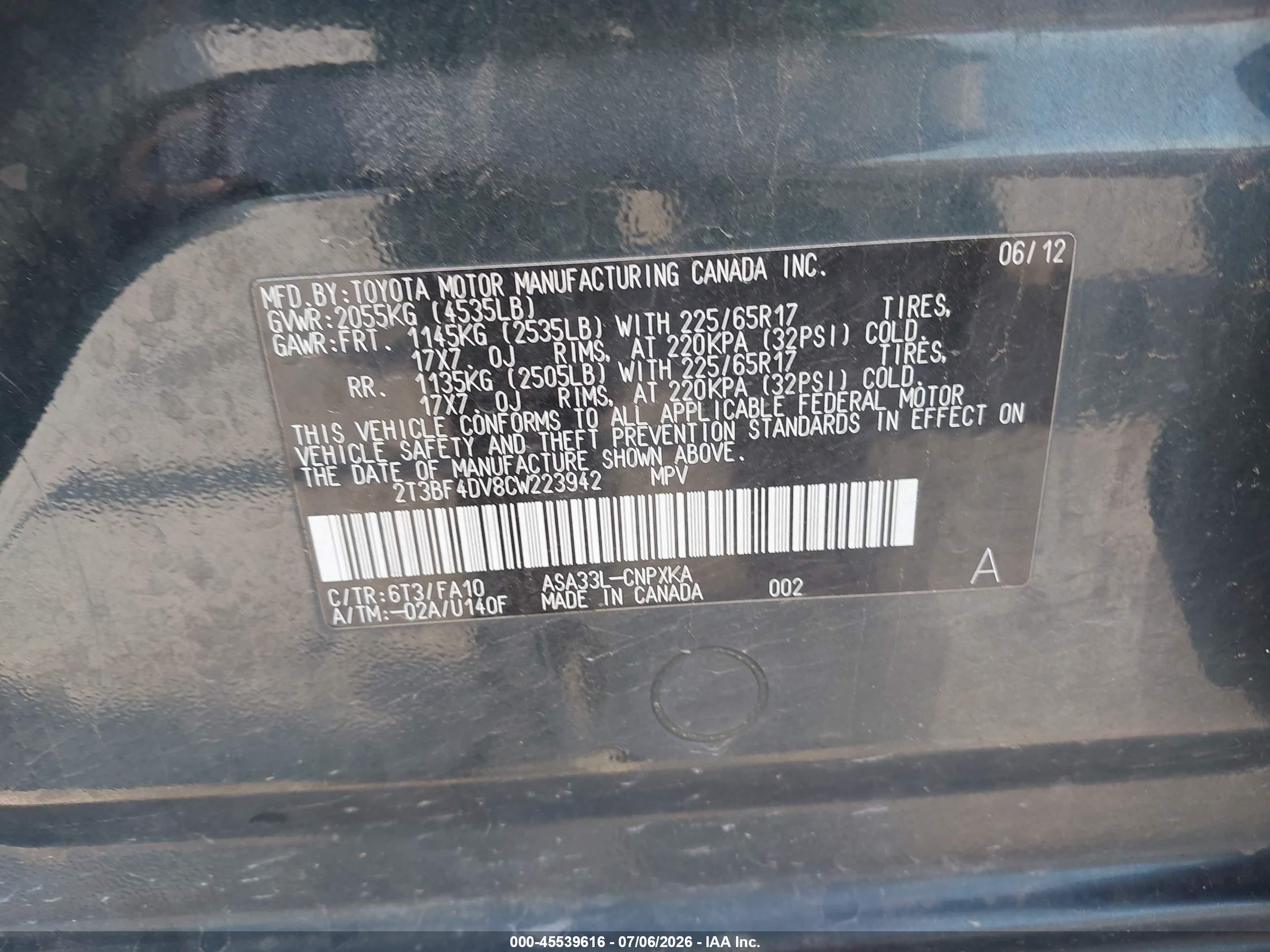 2012 Toyota Rav4   Синий vin: 2T3BF4DV8CW223942