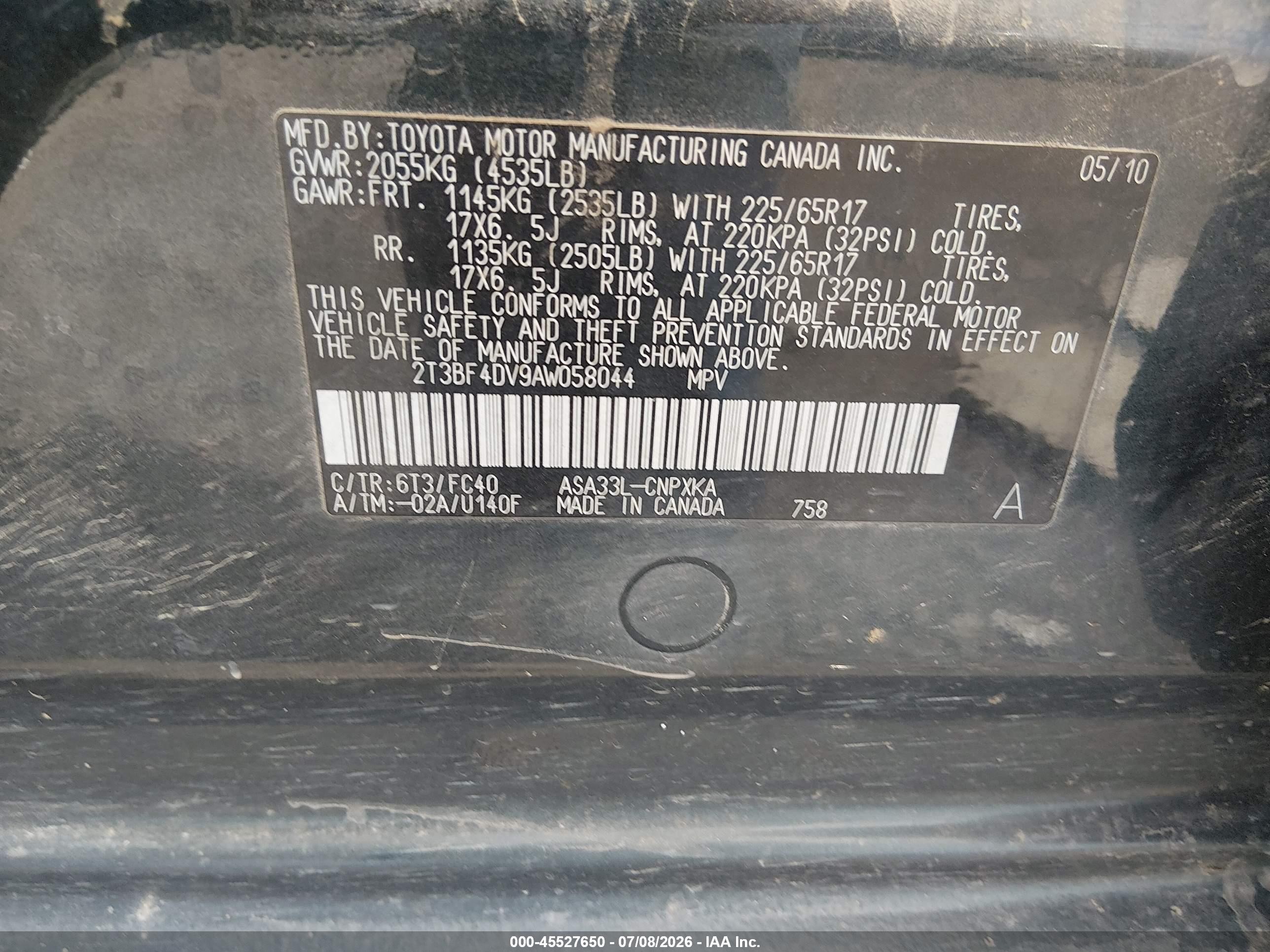 2010 Toyota Rav4   Gray vin: 2T3BF4DV9AW058044