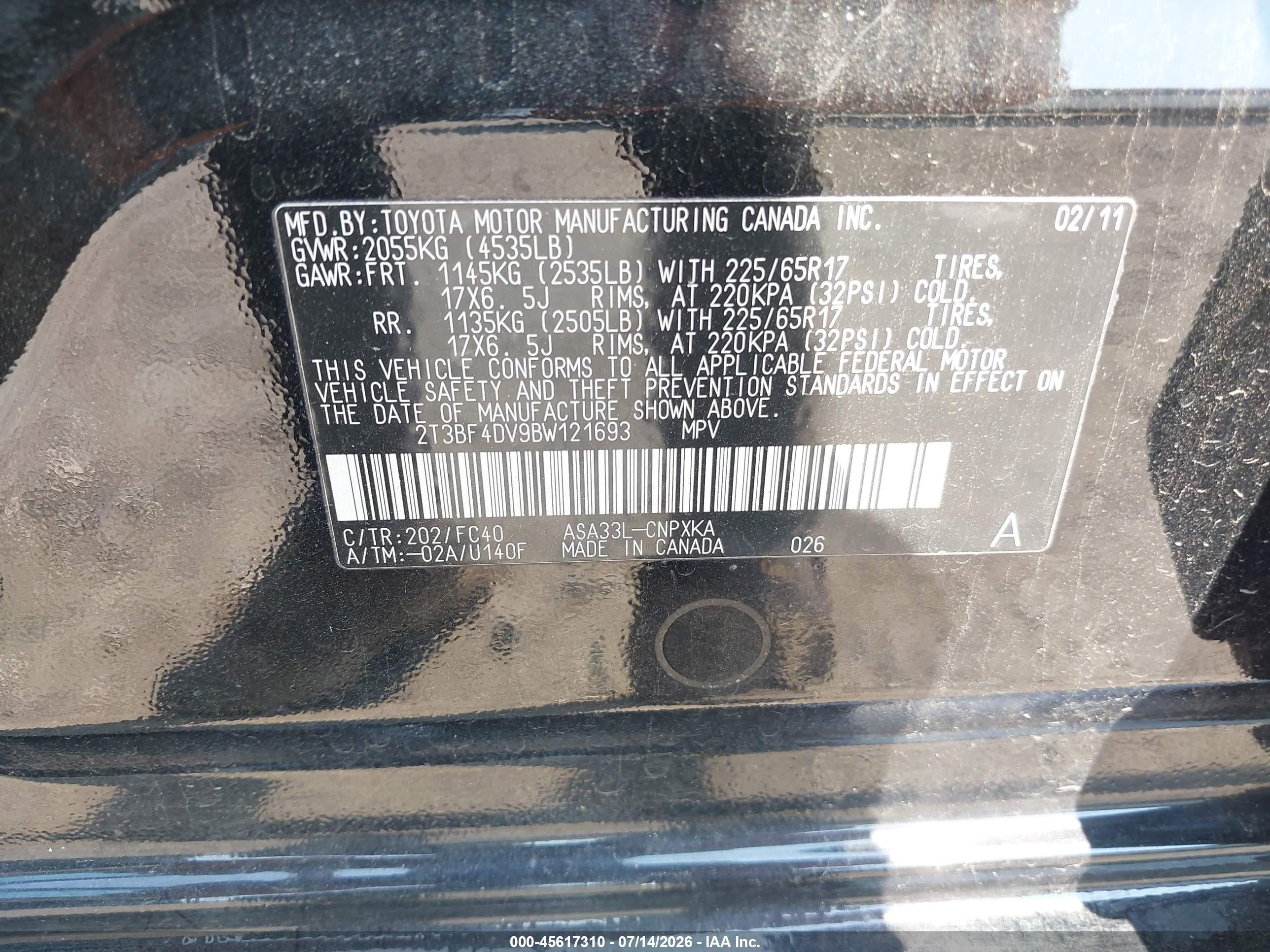 2011 Toyota Rav4   Черный vin: 2T3BF4DV9BW121693