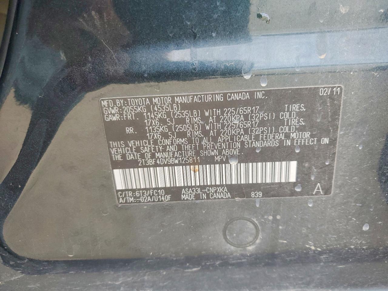 2011 Toyota Rav4 Base Green vin: 2T3BF4DV9BW125811