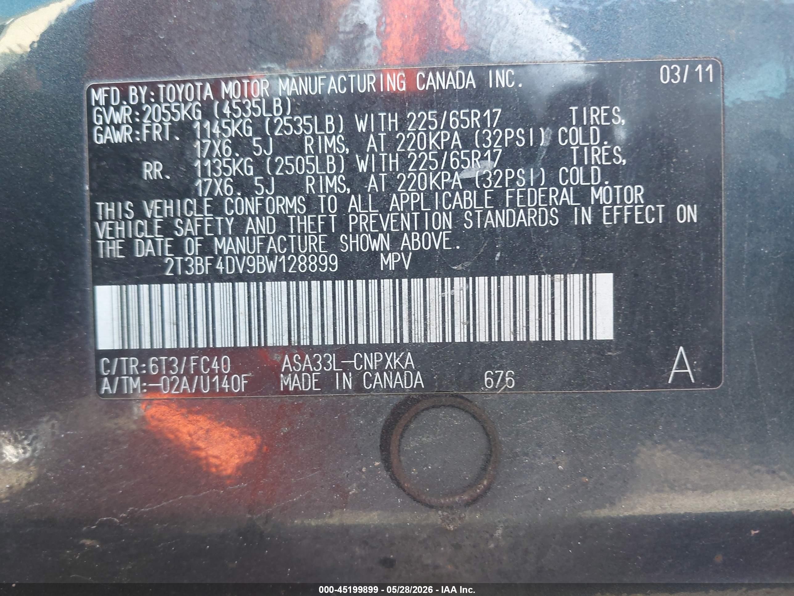 2011 Toyota Rav4   Green vin: 2T3BF4DV9BW128899