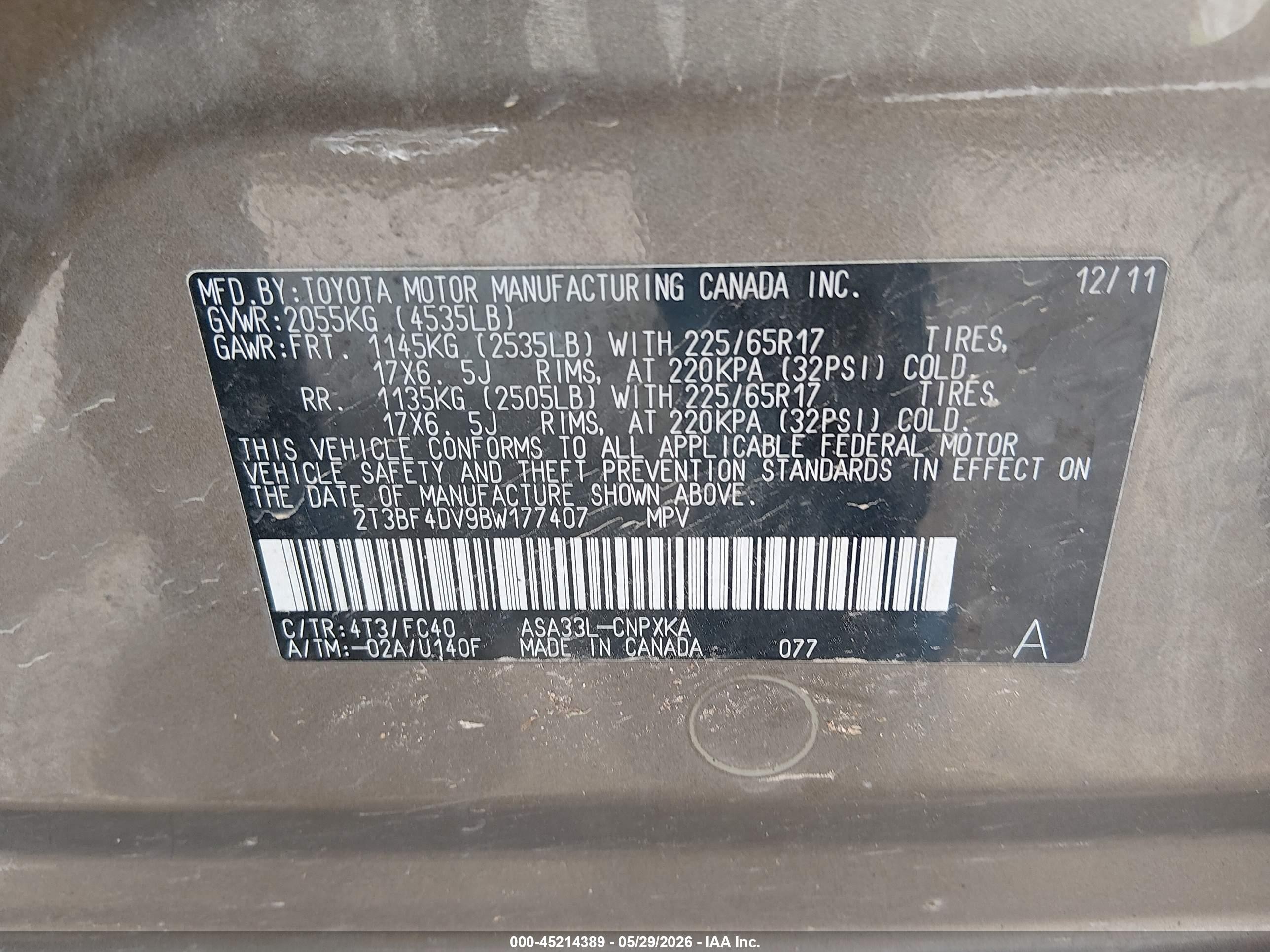 2011 Toyota Rav4   Gray vin: 2T3BF4DV9BW177407