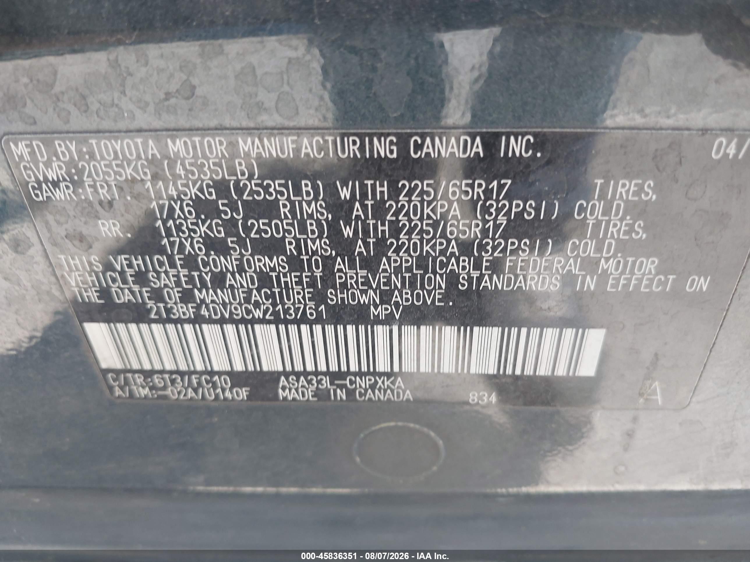 2012 Toyota Rav4   Blue vin: 2T3BF4DV9CW213761