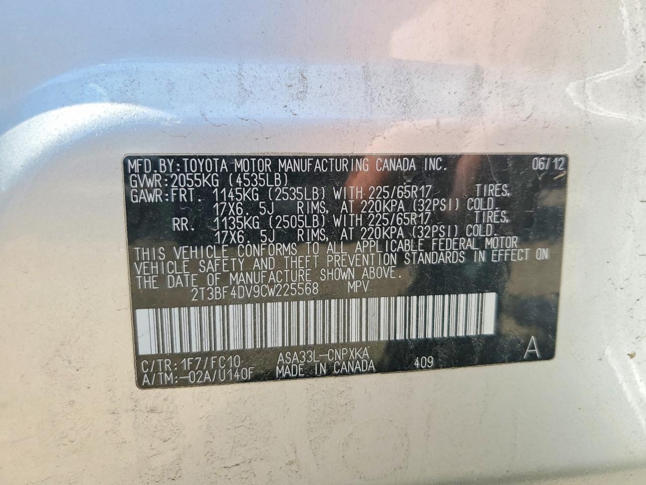 2012 Toyota Rav4 Base Silver vin: 2T3BF4DV9CW225568