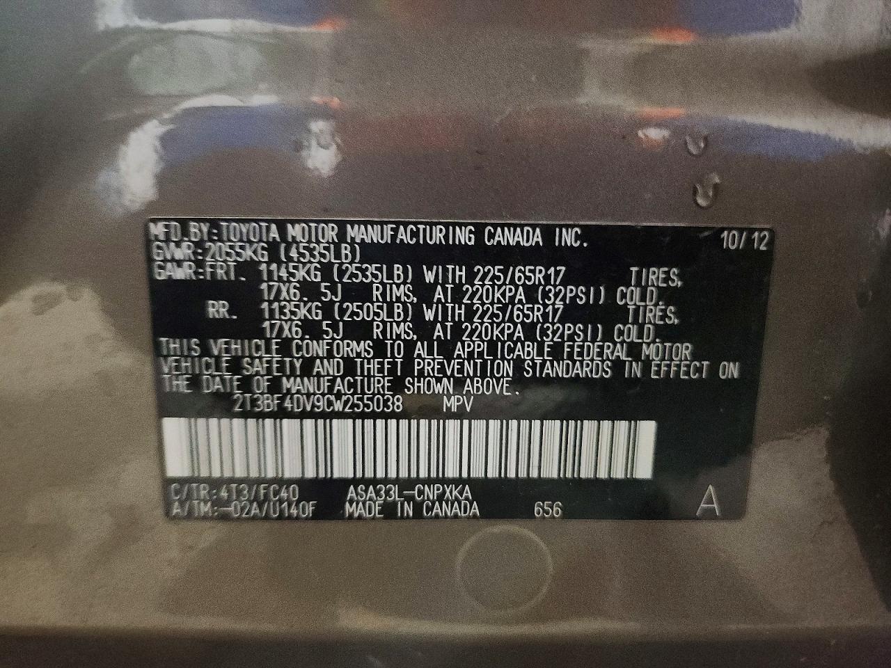 2012 Toyota Rav4 Base Gray vin: 2T3BF4DV9CW255038