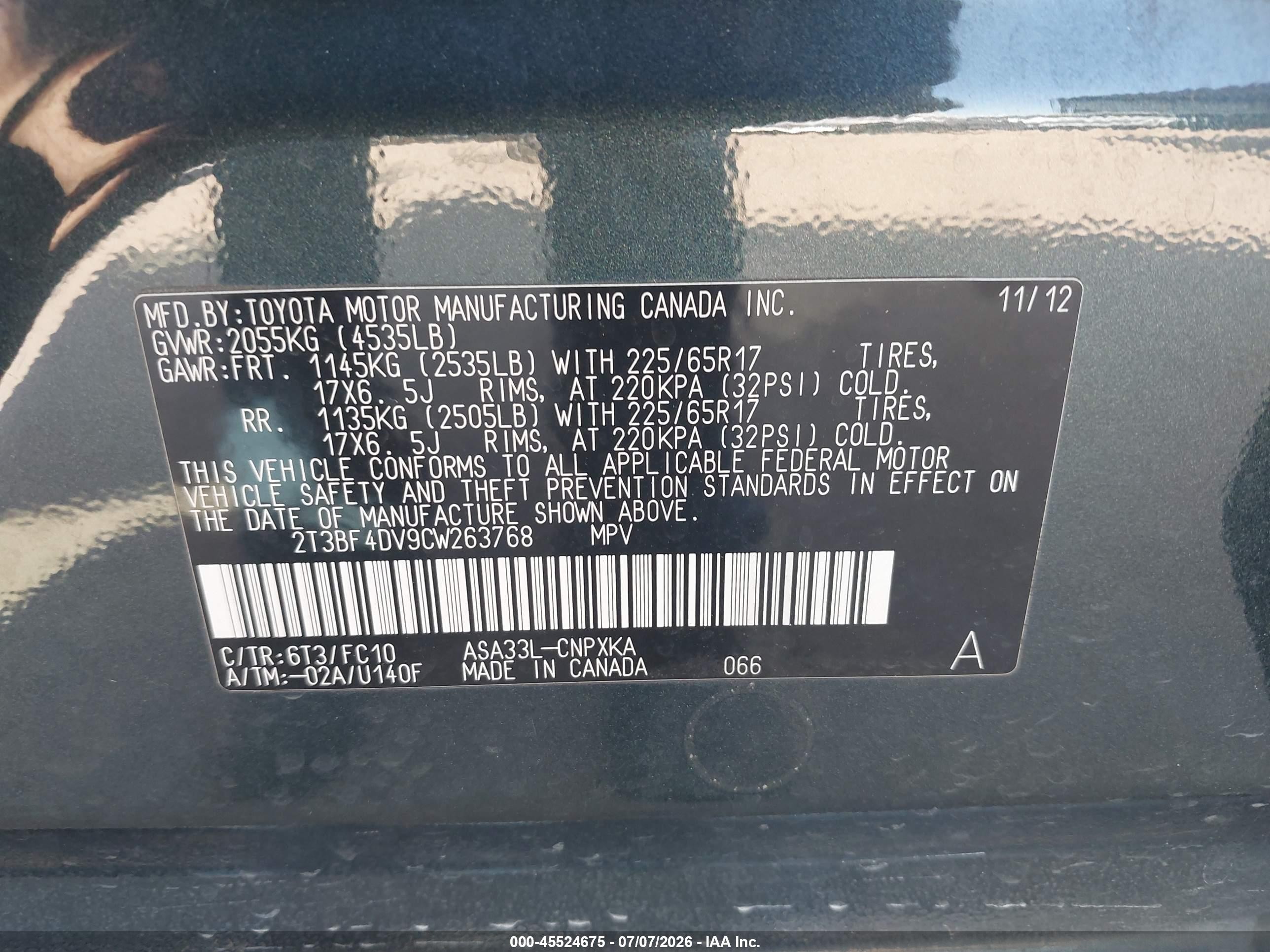 2012 Toyota Rav4   Gray vin: 2T3BF4DV9CW263768