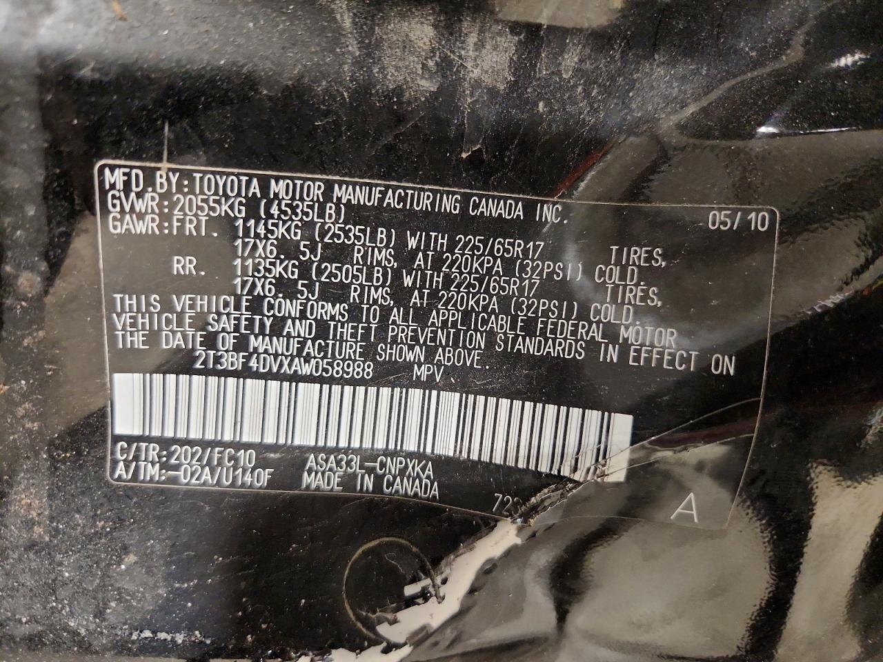 2010 Toyota Rav4 Base Black vin: 2T3BF4DVXAW058988