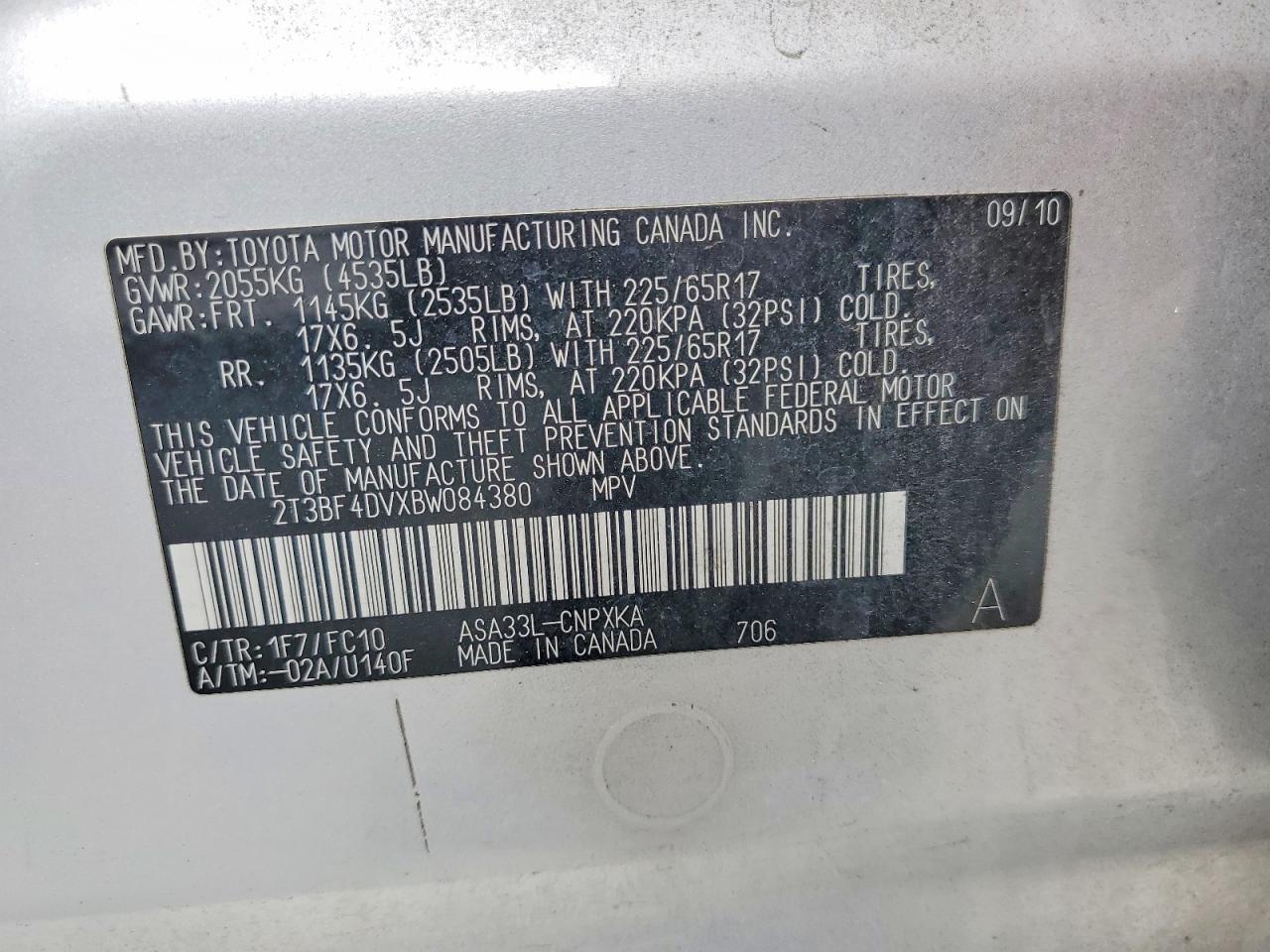 2011 Toyota Rav4 Base Silver vin: 2T3BF4DVXBW084380