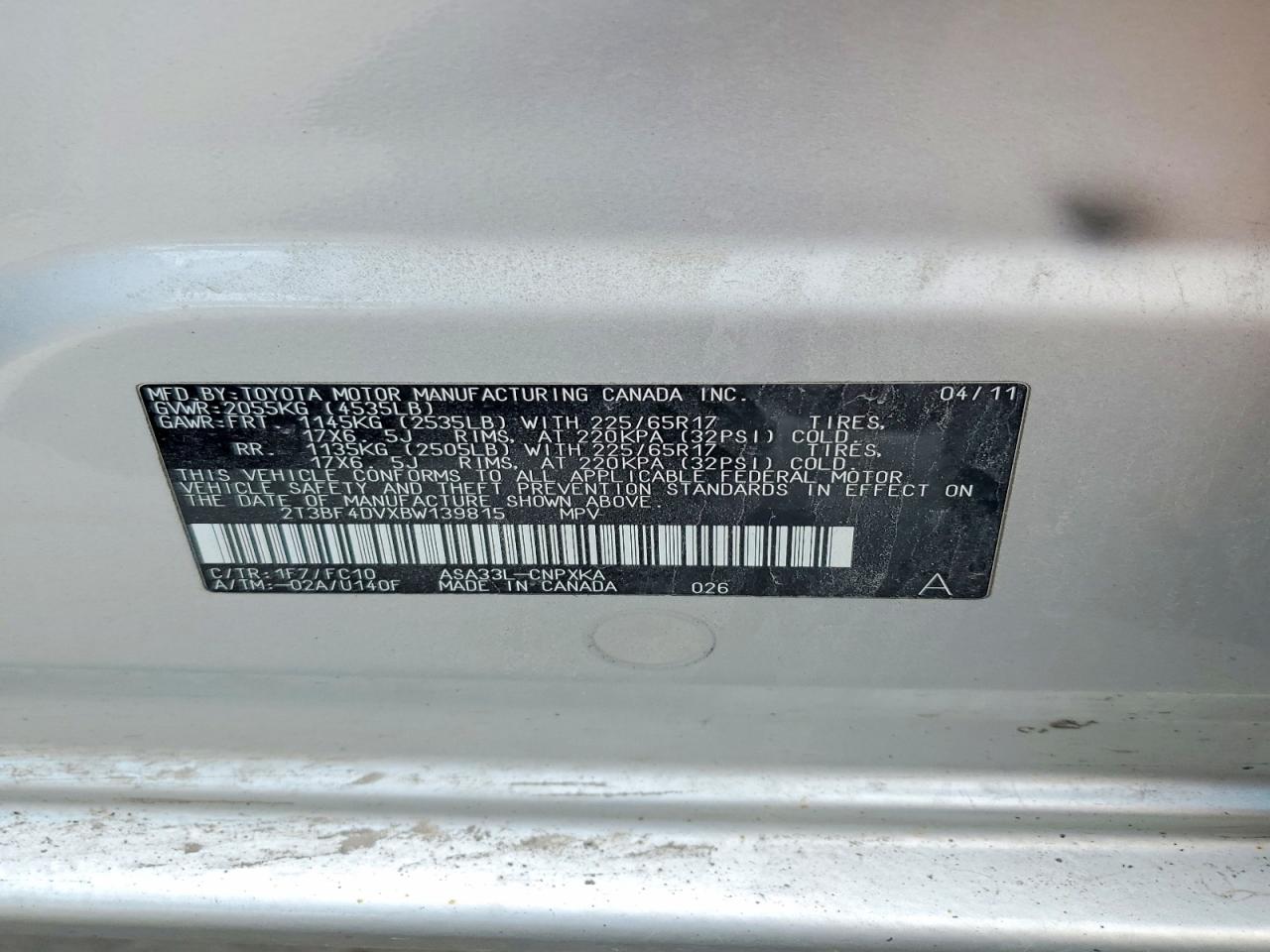 2011 Toyota Rav4 Base Silver vin: 2T3BF4DVXBW139815