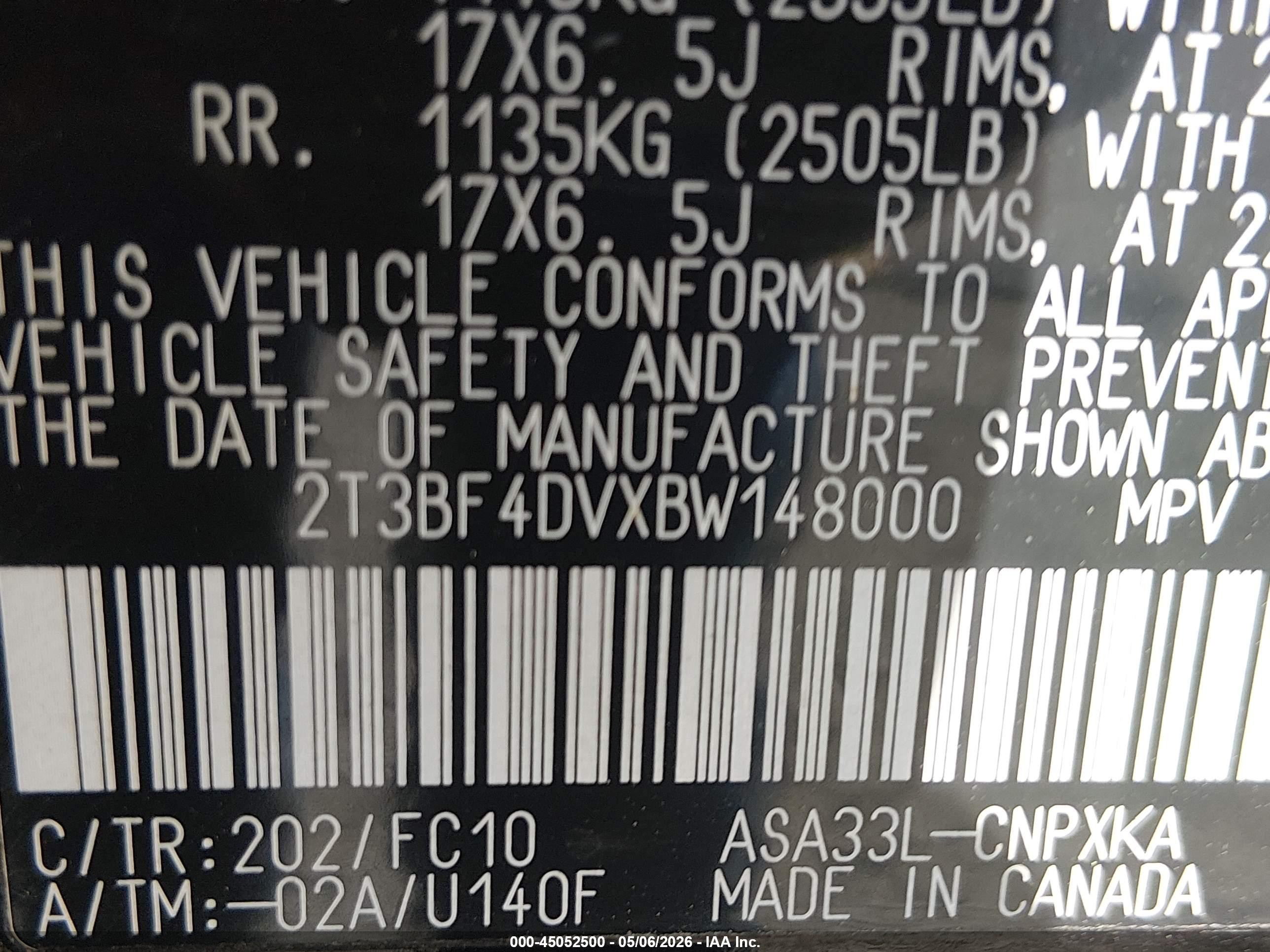 2011 Toyota Rav4   Black vin: 2T3BF4DVXBW148000