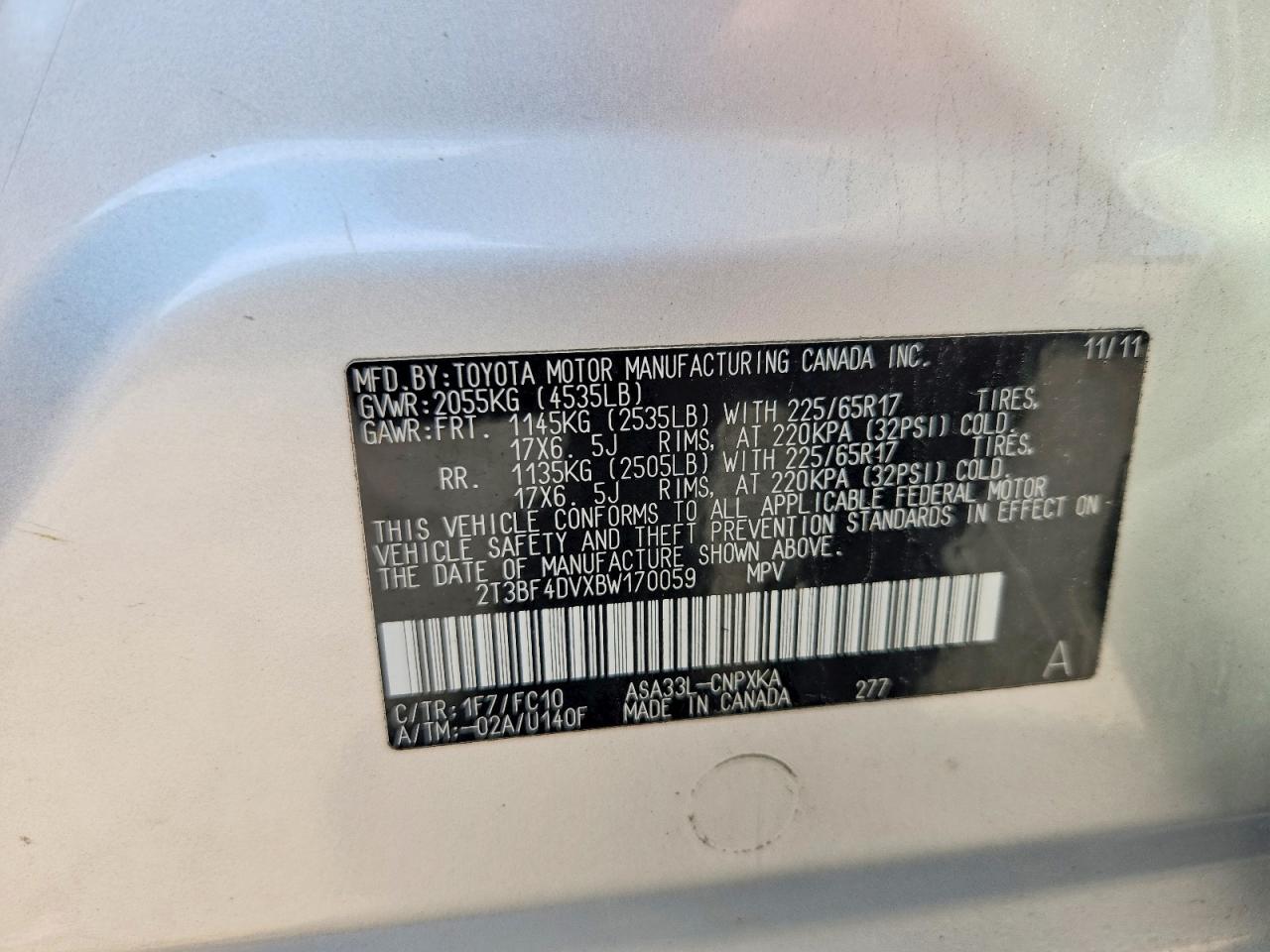 2011 Toyota Rav4 Base Silver vin: 2T3BF4DVXBW170059